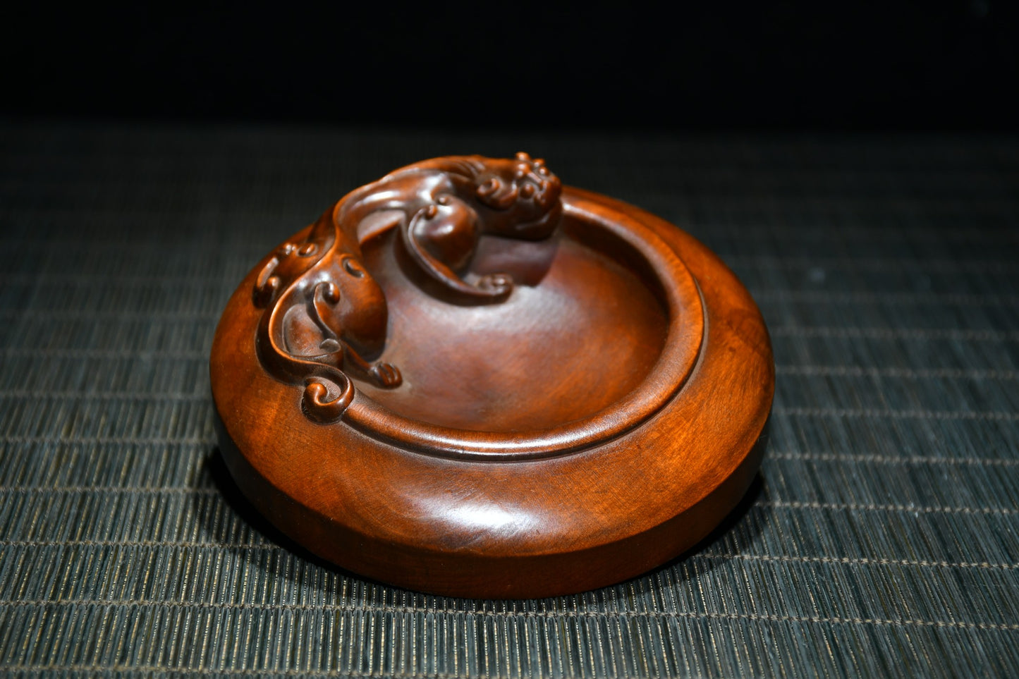 A0361 Chinese Boxwood Wood Carved Chi Dragon Brush Washer