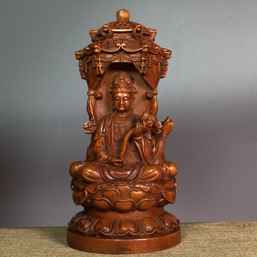 A0362 Chinese Boxwood Wood Carved Buddha Statue