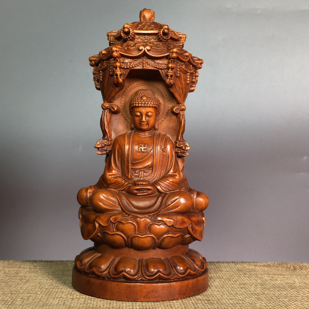 A0362 Chinese Boxwood Wood Carved Buddha Statue