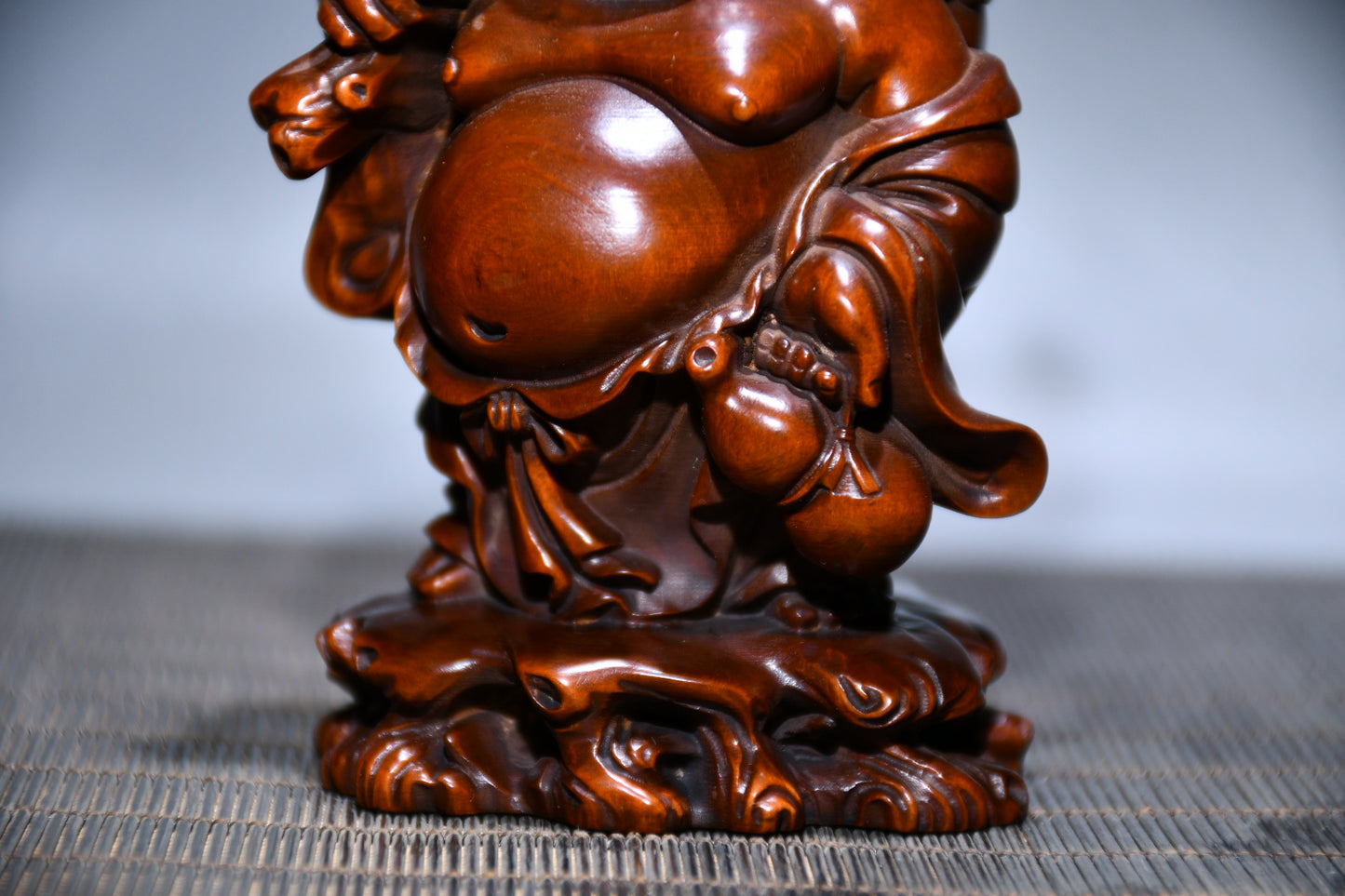 A0364 Chinese Boxwood Wood Carved Laughing Buddha Statue