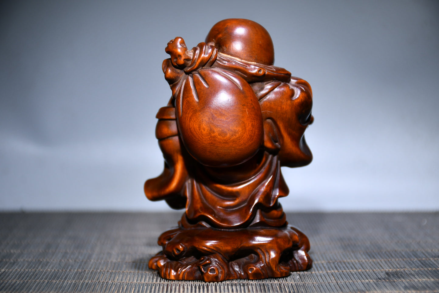 A0364 Chinese Boxwood Wood Carved Laughing Buddha Statue