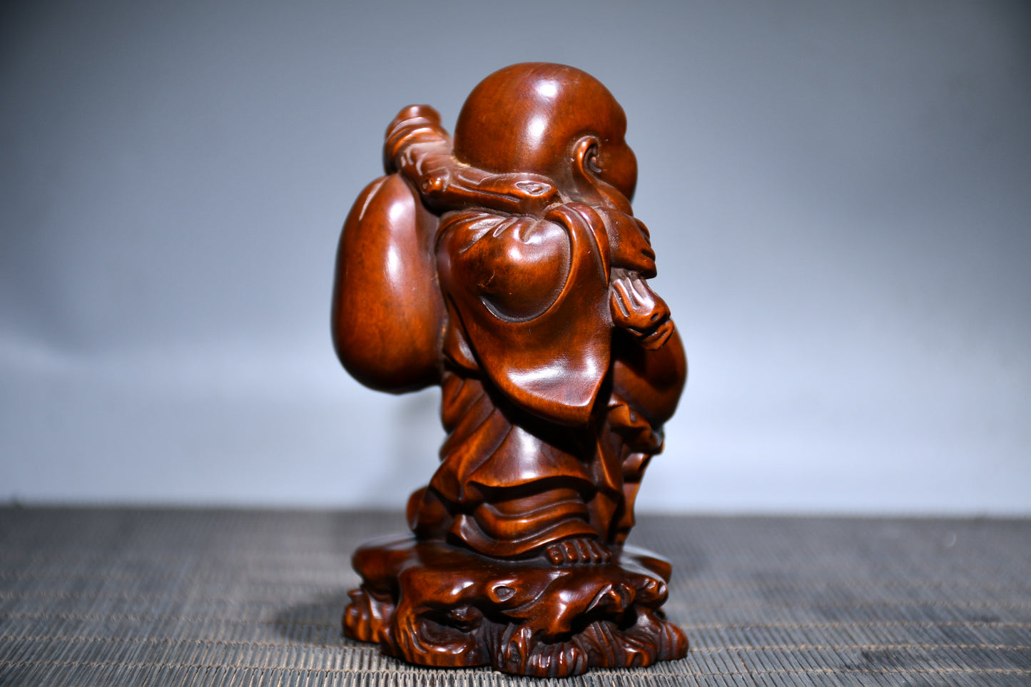 A0364 Chinese Boxwood Wood Carved Laughing Buddha Statue