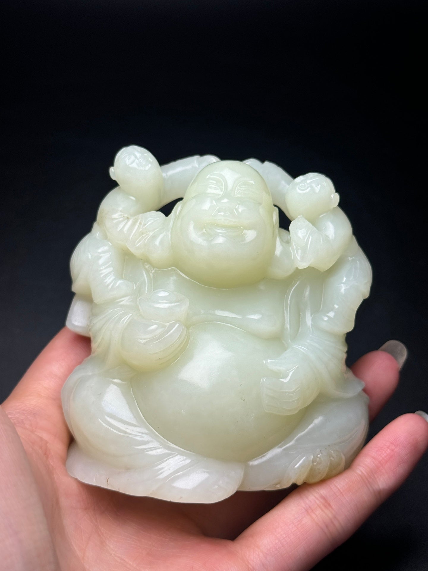 A0367 Chinese Hetian Jade Carved Laughing Buddha Statue