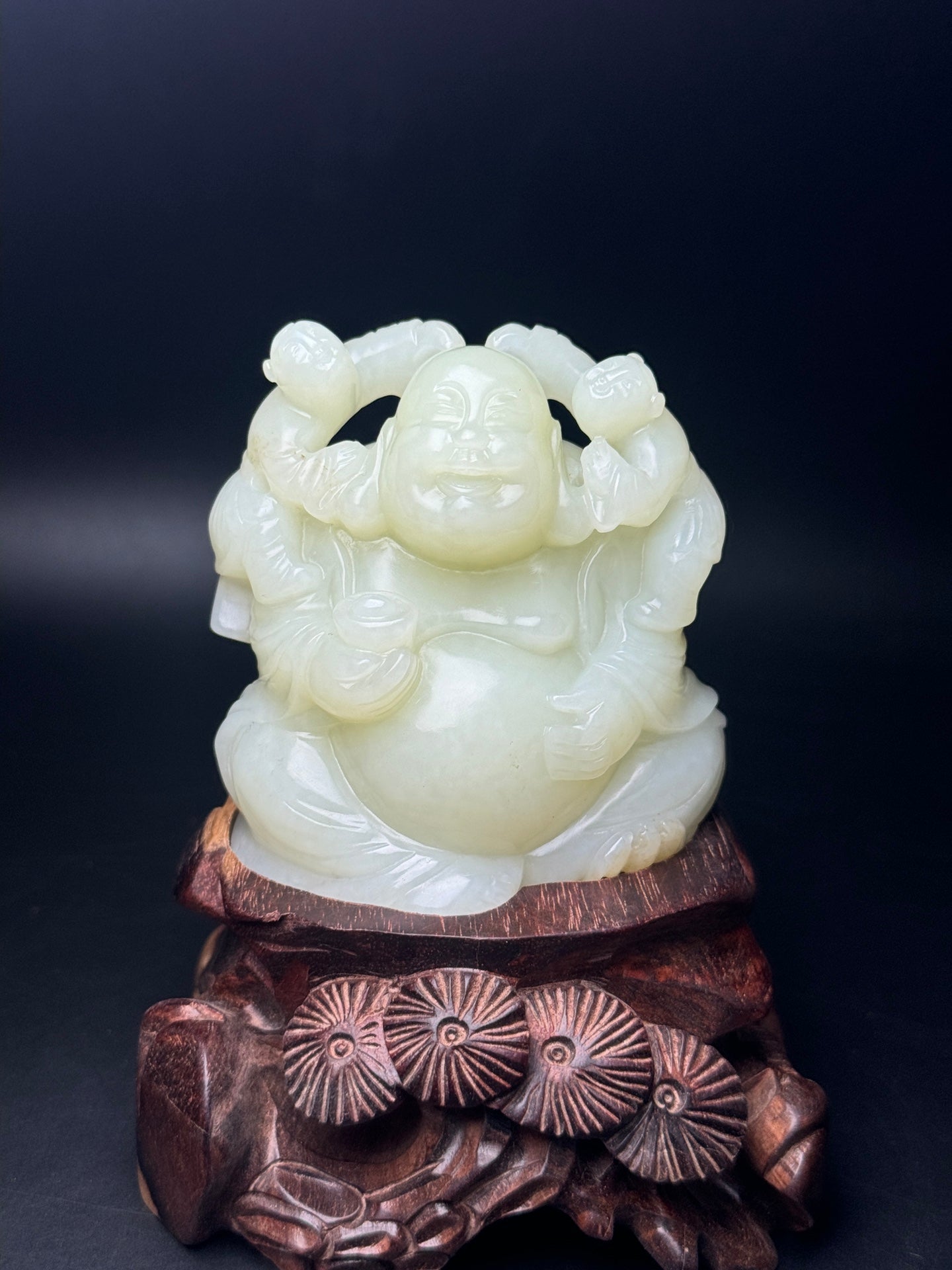 A0367 Chinese Hetian Jade Carved Laughing Buddha Statue