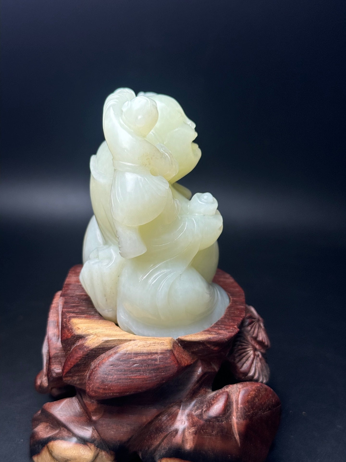 A0367 Chinese Hetian Jade Carved Laughing Buddha Statue