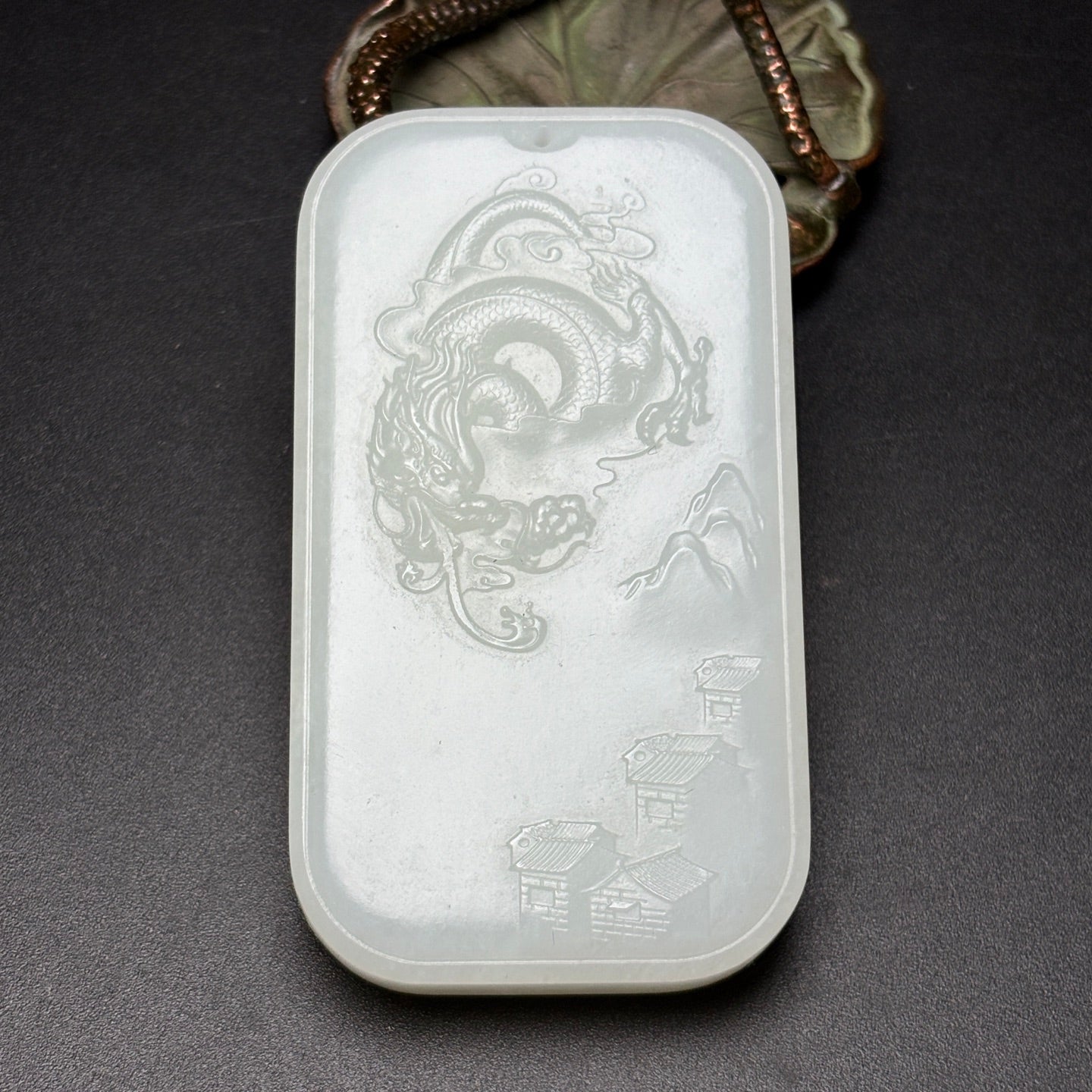 A0369 Chinese Natural White Hetian Jade Carved Fortune Dragon Pendant