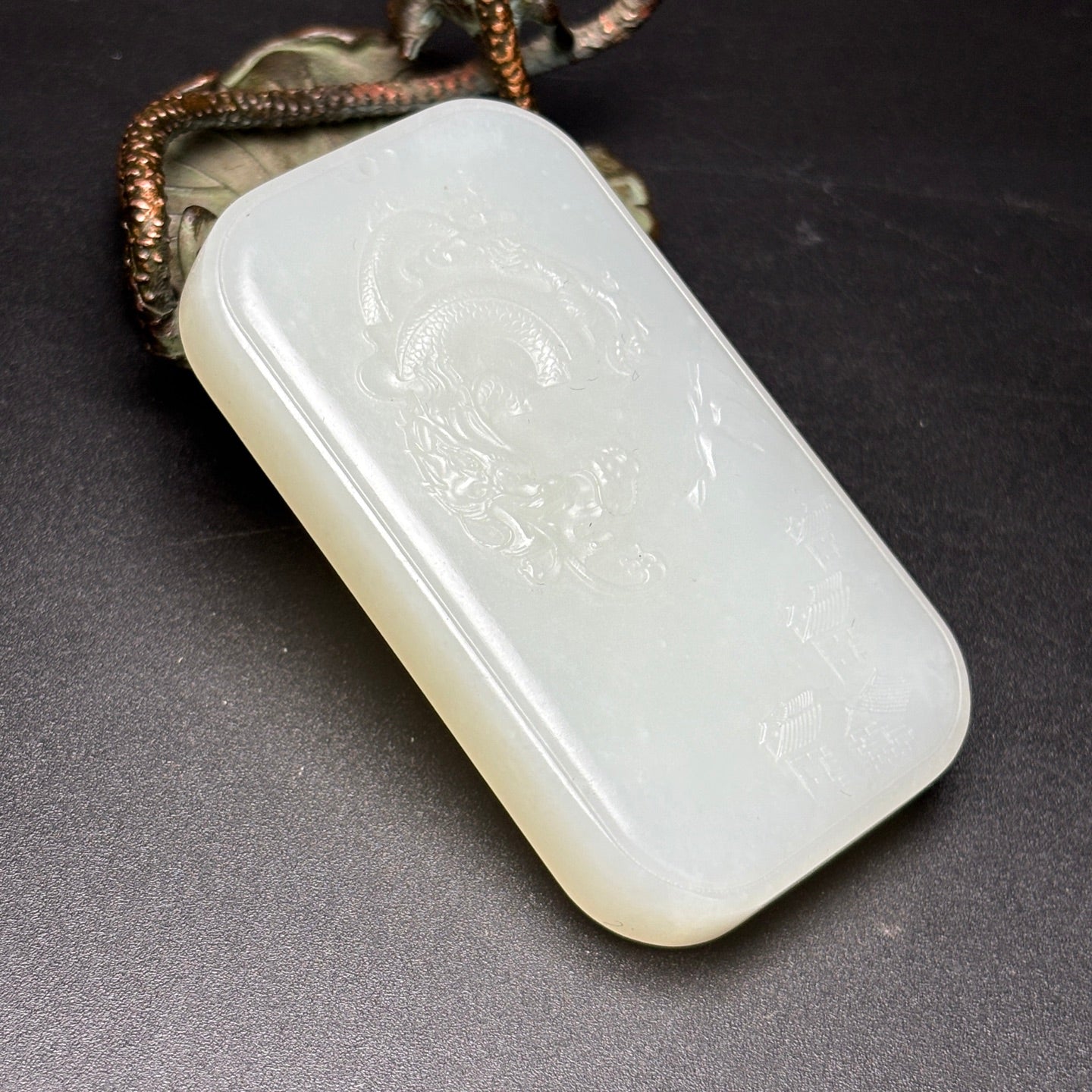 A0369 Chinese Natural White Hetian Jade Carved Fortune Dragon Pendant