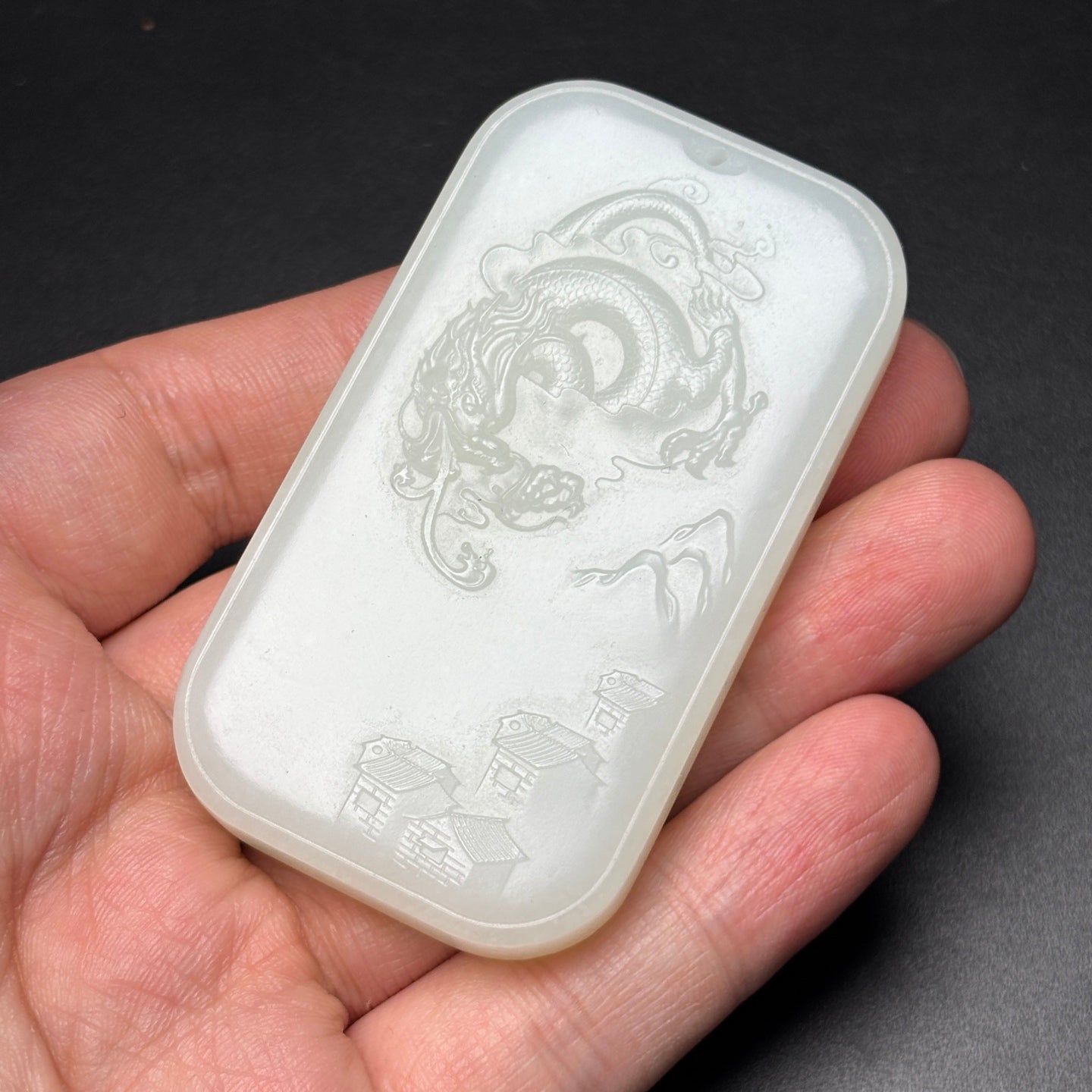 A0369 Chinese Natural White Hetian Jade Carved Fortune Dragon Pendant