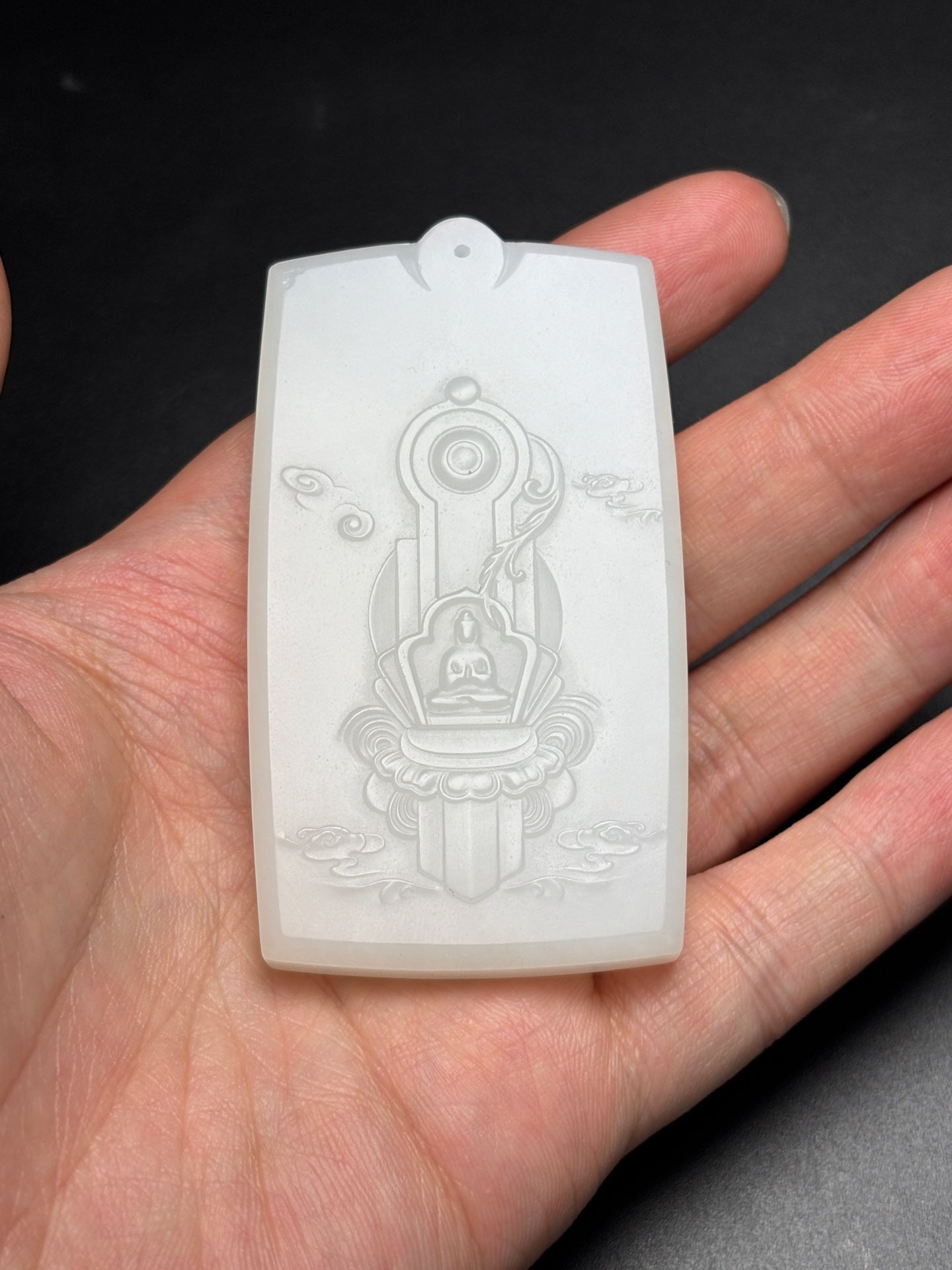 A0370 Chinese Natural White Hetian Jade Carved Kwan-yin Pendant