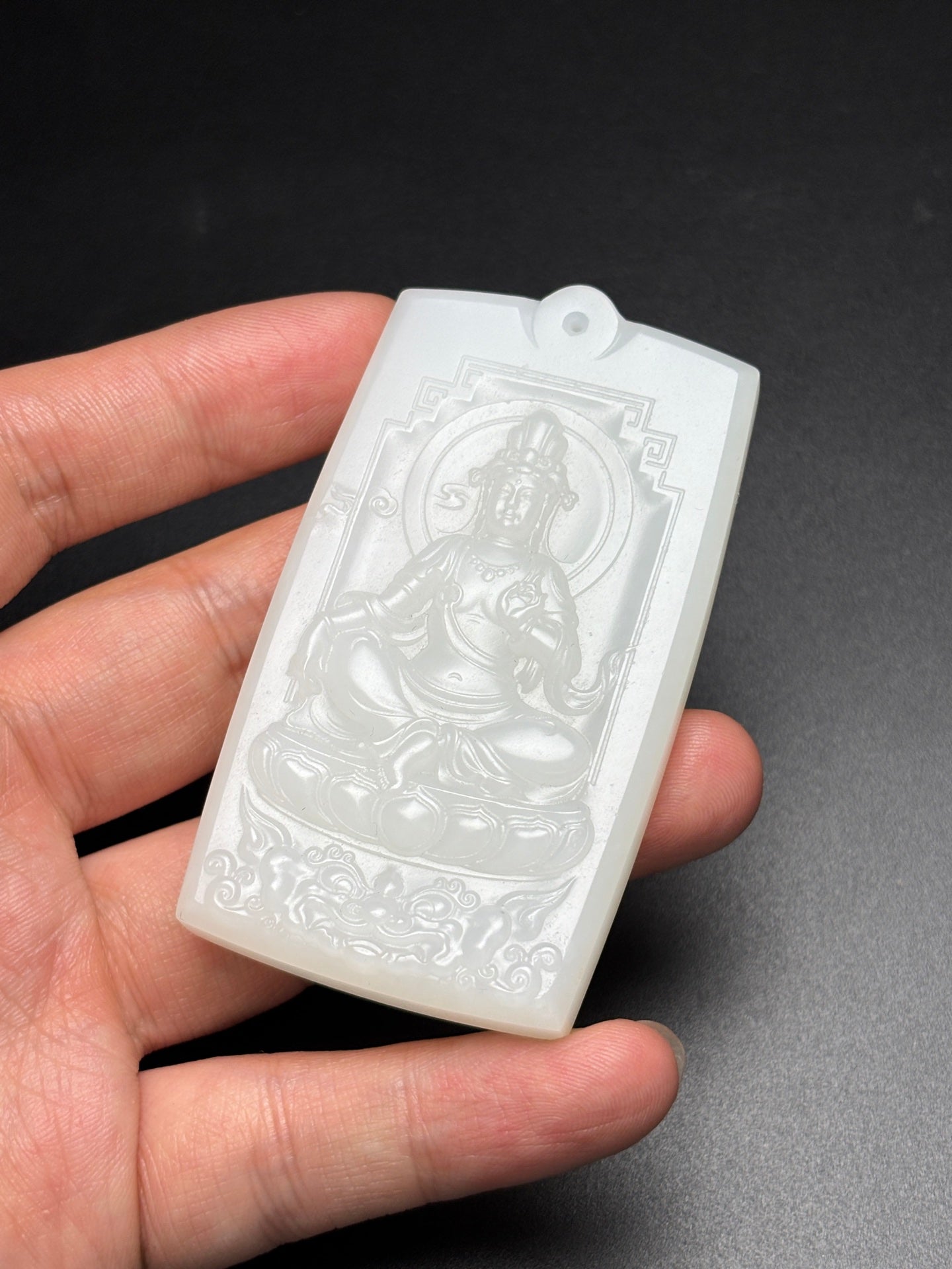 A0370 Chinese Natural White Hetian Jade Carved Kwan-yin Pendant