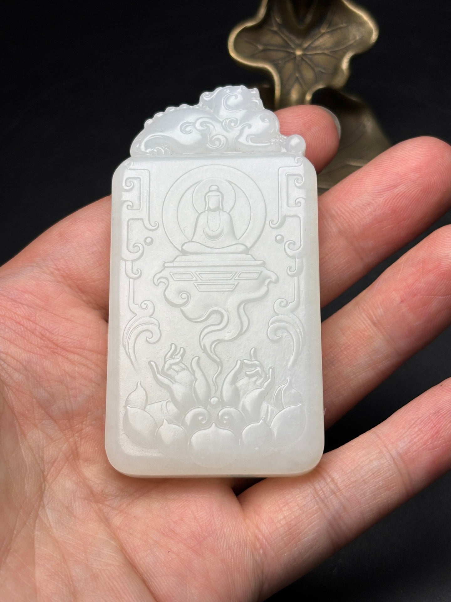 A0371 Chinese Natural White Hetian Jade Manjushri Bodhisattva Pendant