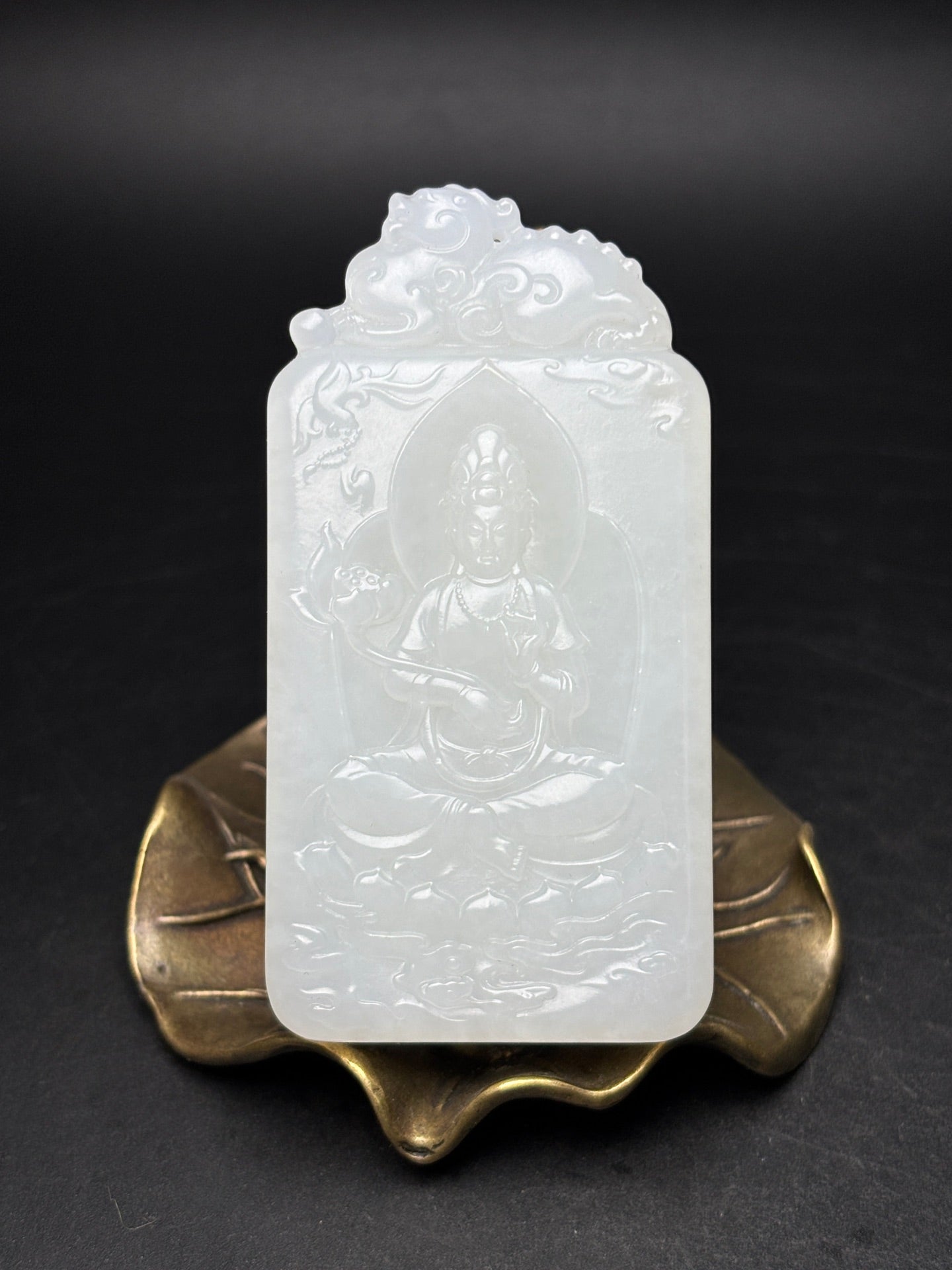 A0371 Chinese Natural White Hetian Jade Manjushri Bodhisattva Pendant