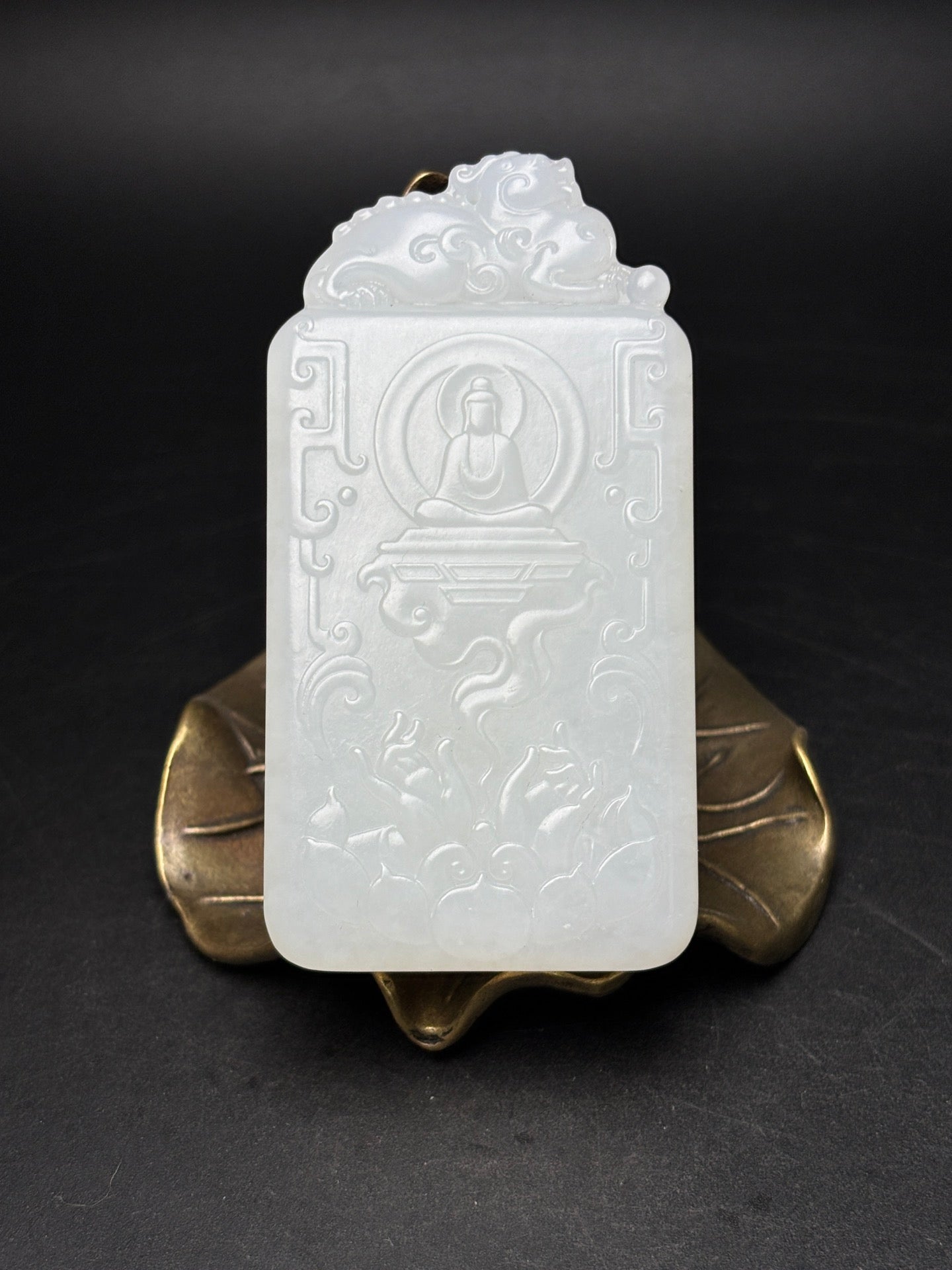 A0371 Chinese Natural White Hetian Jade Manjushri Bodhisattva Pendant