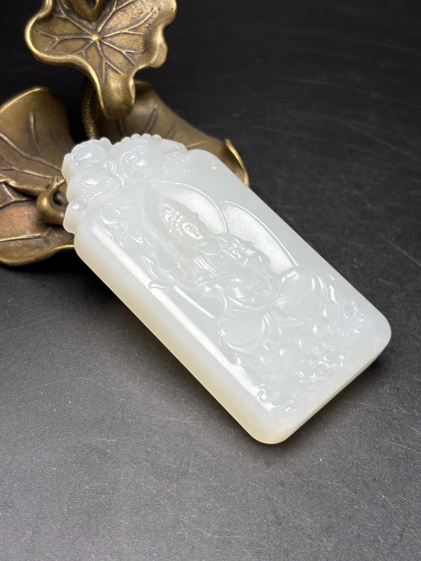 A0371 Chinese Natural White Hetian Jade Manjushri Bodhisattva Pendant