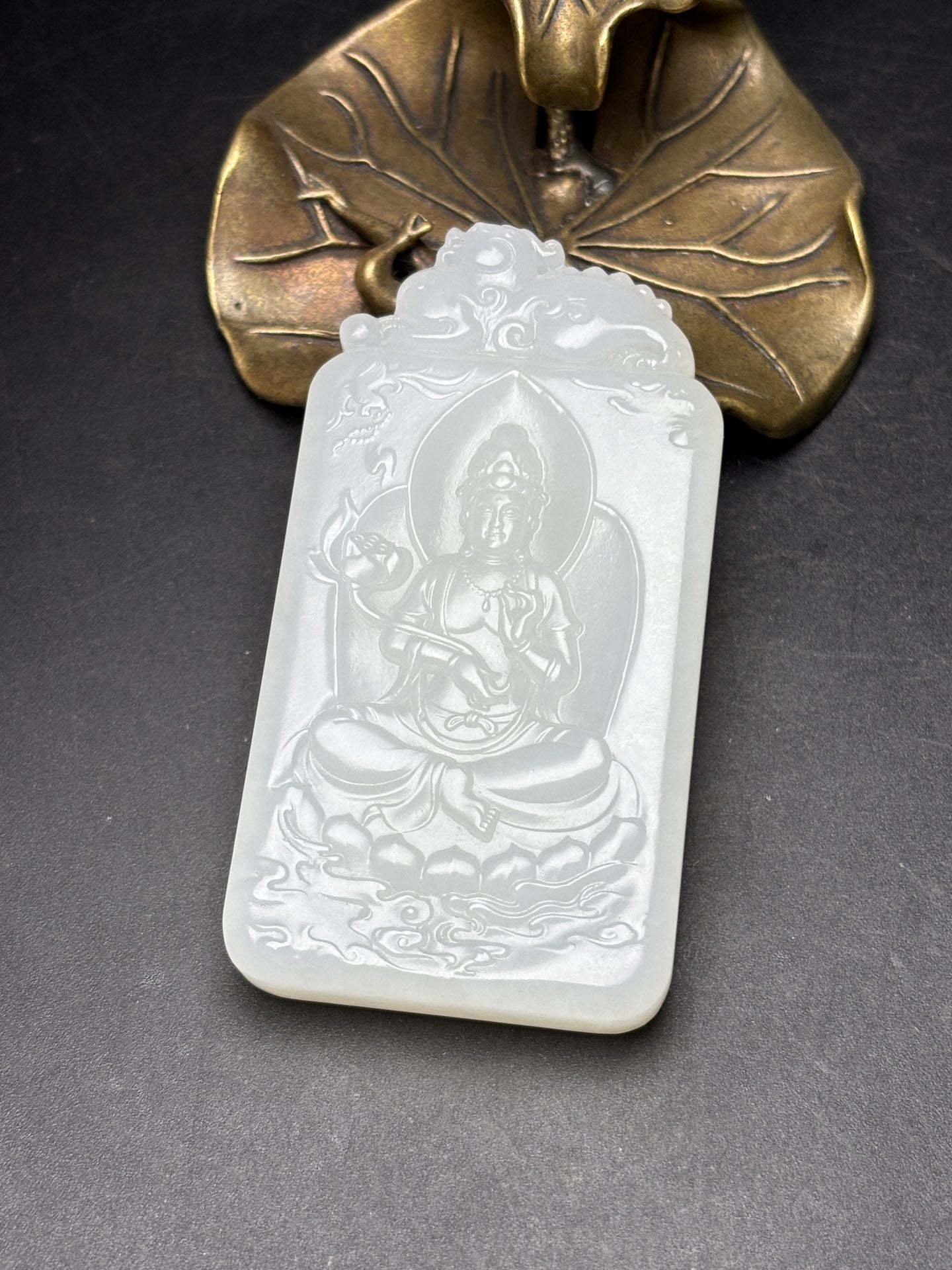 A0371 Chinese Natural White Hetian Jade Manjushri Bodhisattva Pendant