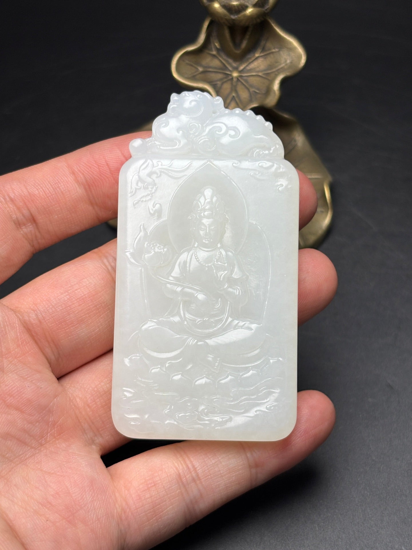 A0371 Chinese Natural White Hetian Jade Manjushri Bodhisattva Pendant