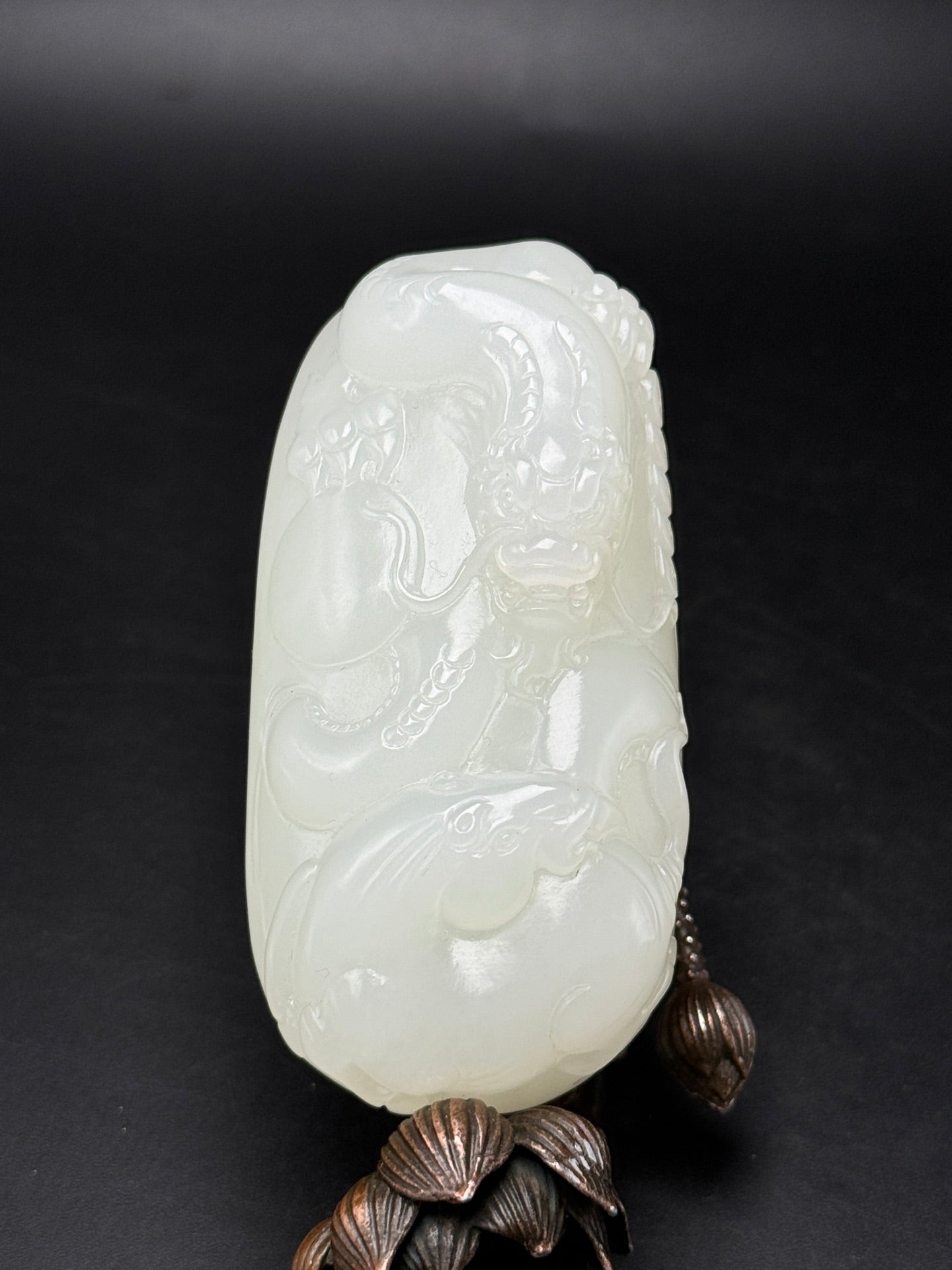 A0372 Superb Chinese Natural Hetian Jade Carved Fortune Dragon & Horse Pendant