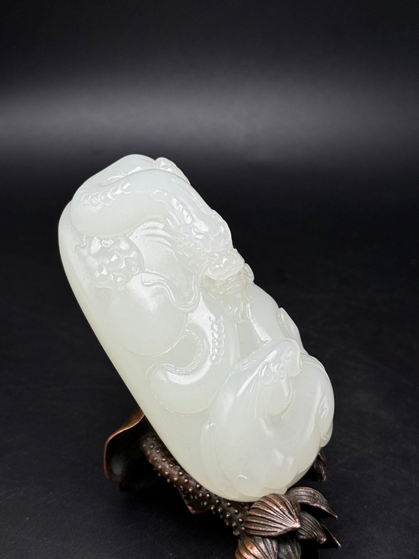 A0372 Superb Chinese Natural Hetian Jade Carved Fortune Dragon & Horse Pendant