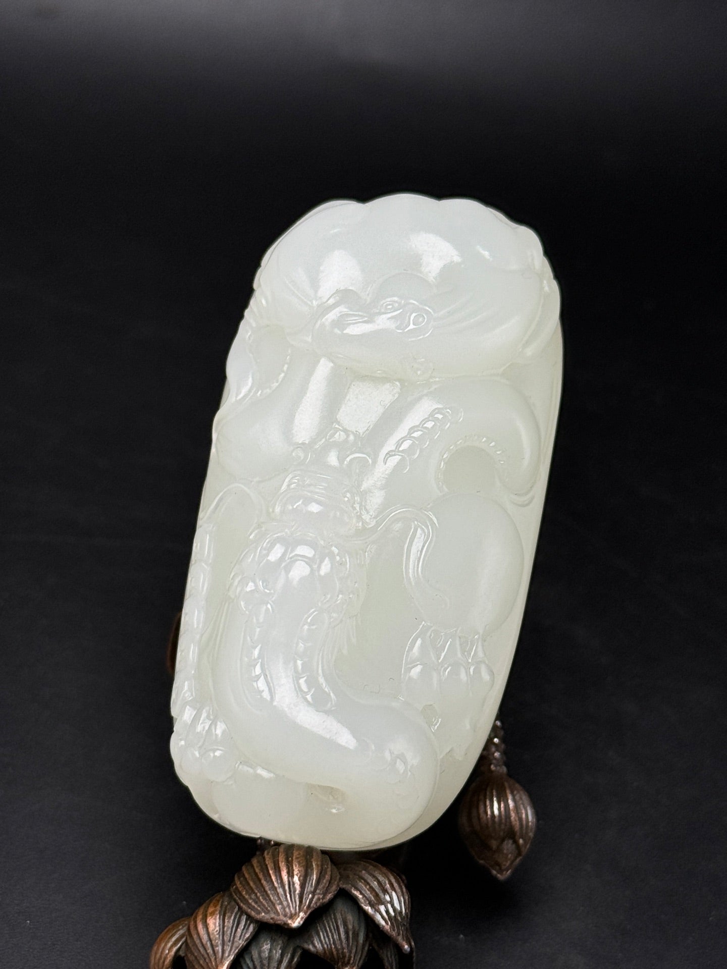 A0372 Superb Chinese Natural Hetian Jade Carved Fortune Dragon & Horse Pendant