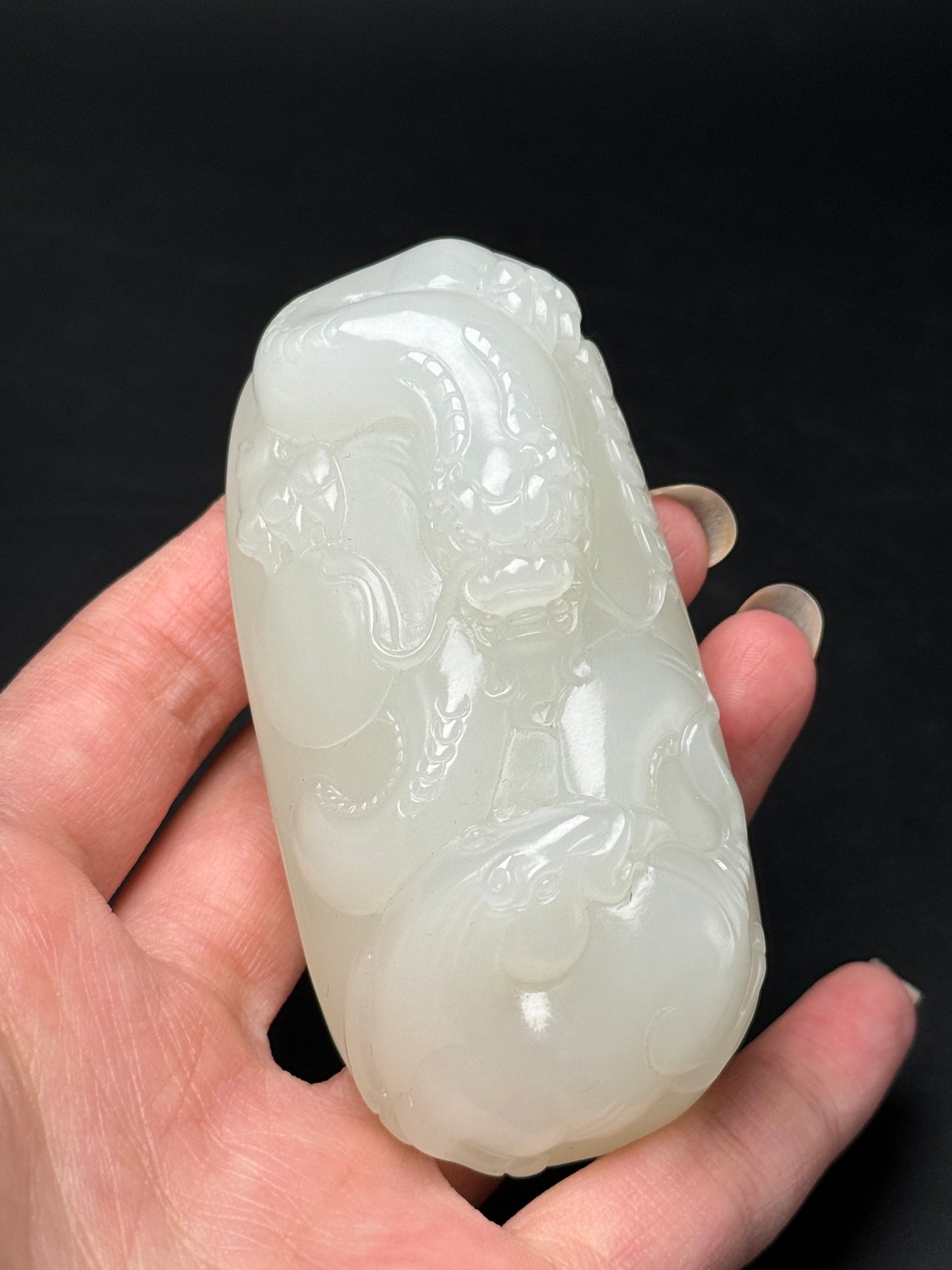 A0372 Superb Chinese Natural Hetian Jade Carved Fortune Dragon & Horse Pendant