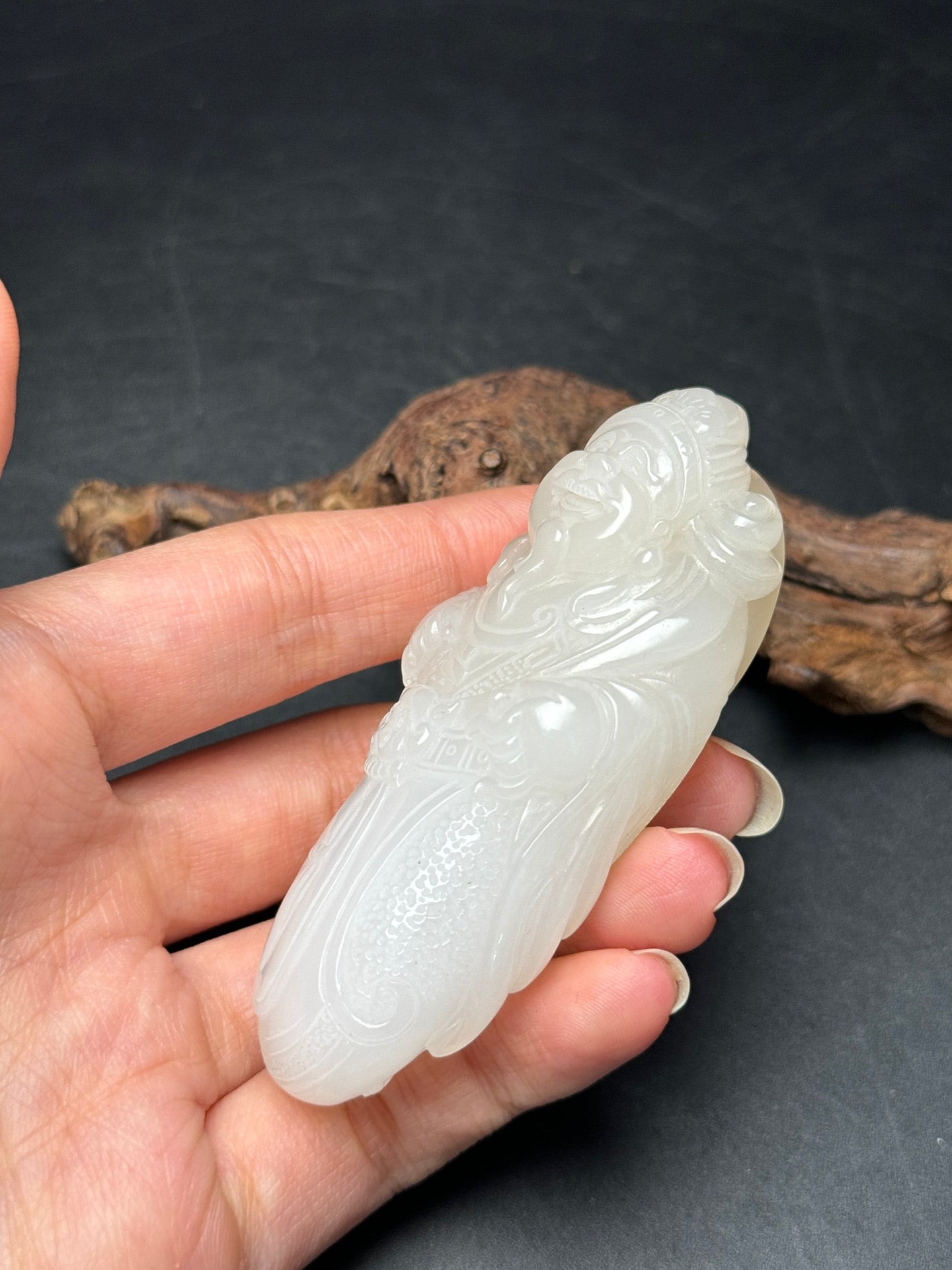 A0375 Chinese Natural Hetian Jade Carved Fortune Taoism Deity Pendant