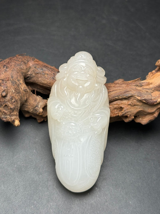 A0375 Chinese Natural Hetian Jade Carved Fortune Taoism Deity Pendant