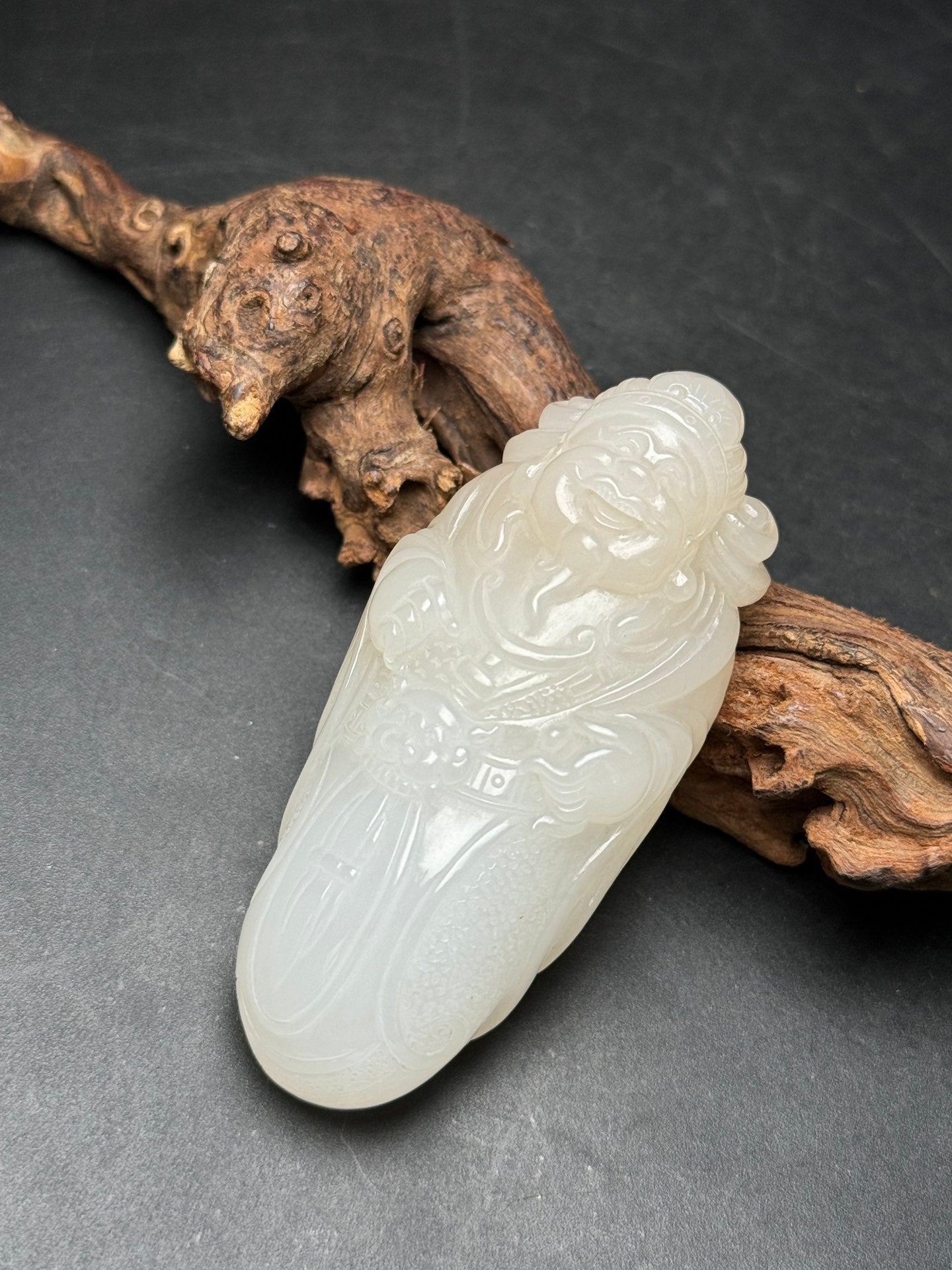 A0375 Chinese Natural Hetian Jade Carved Fortune Taoism Deity Pendant