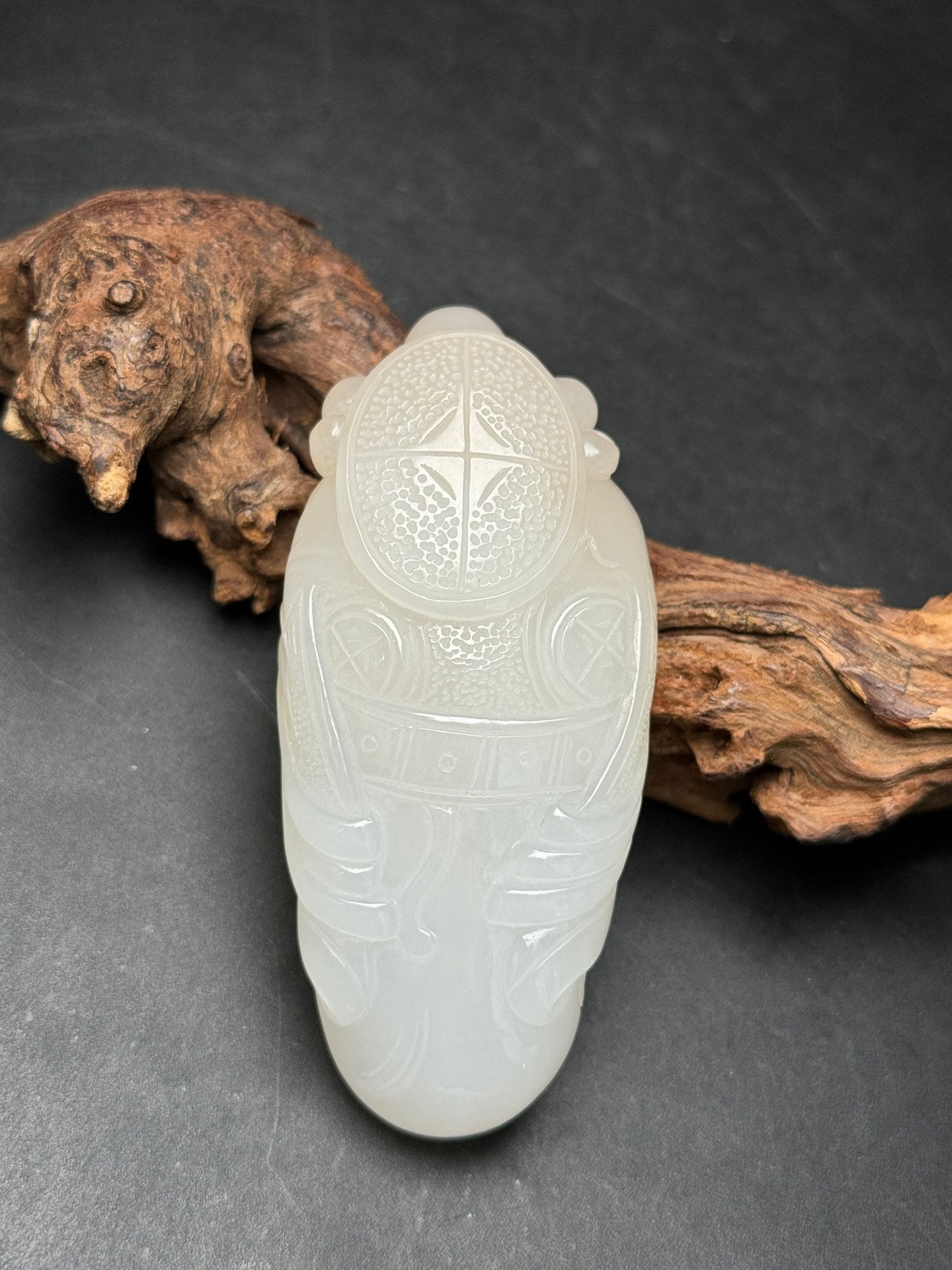 A0375 Chinese Natural Hetian Jade Carved Fortune Taoism Deity Pendant