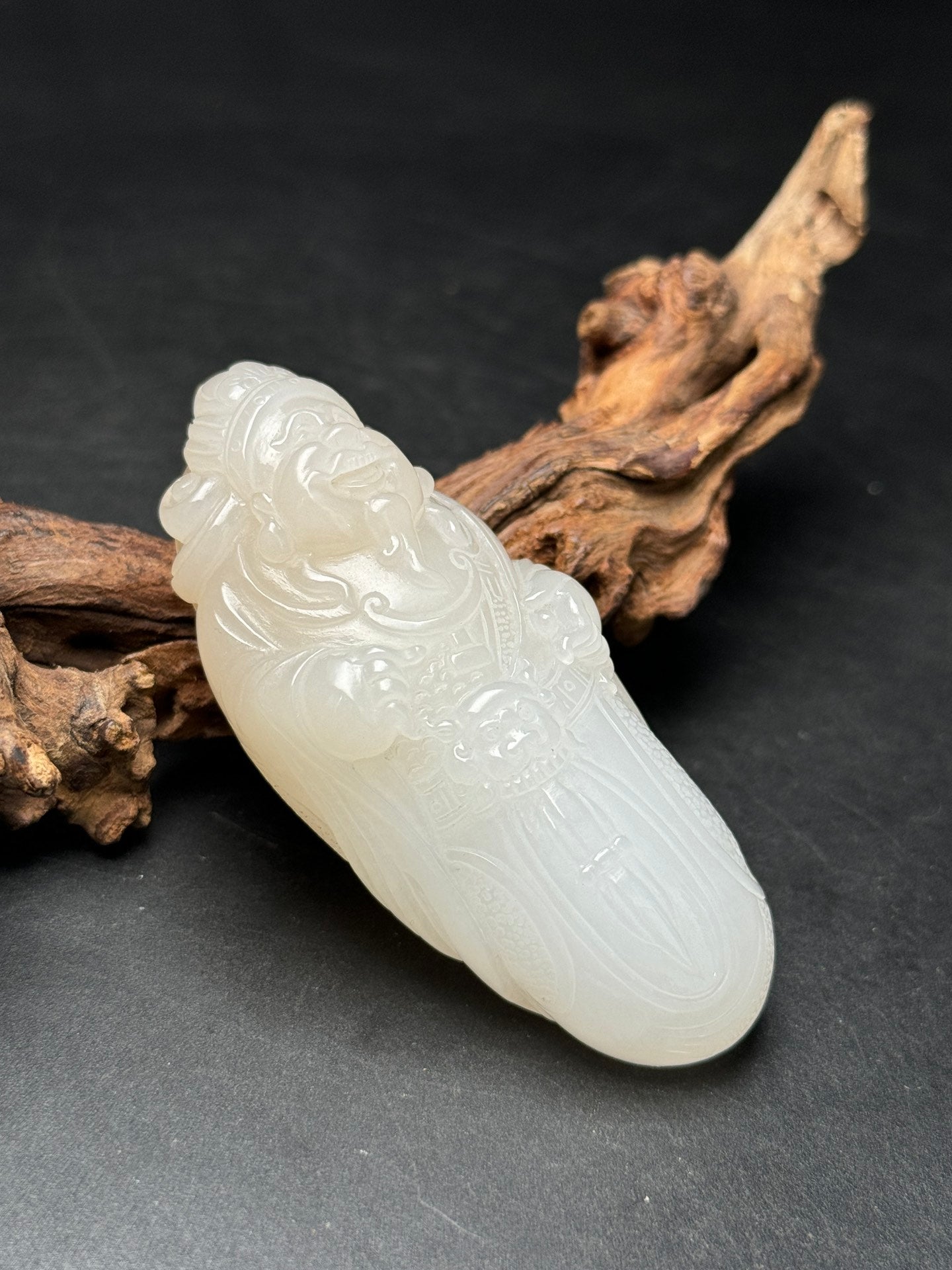 A0375 Chinese Natural Hetian Jade Carved Fortune Taoism Deity Pendant