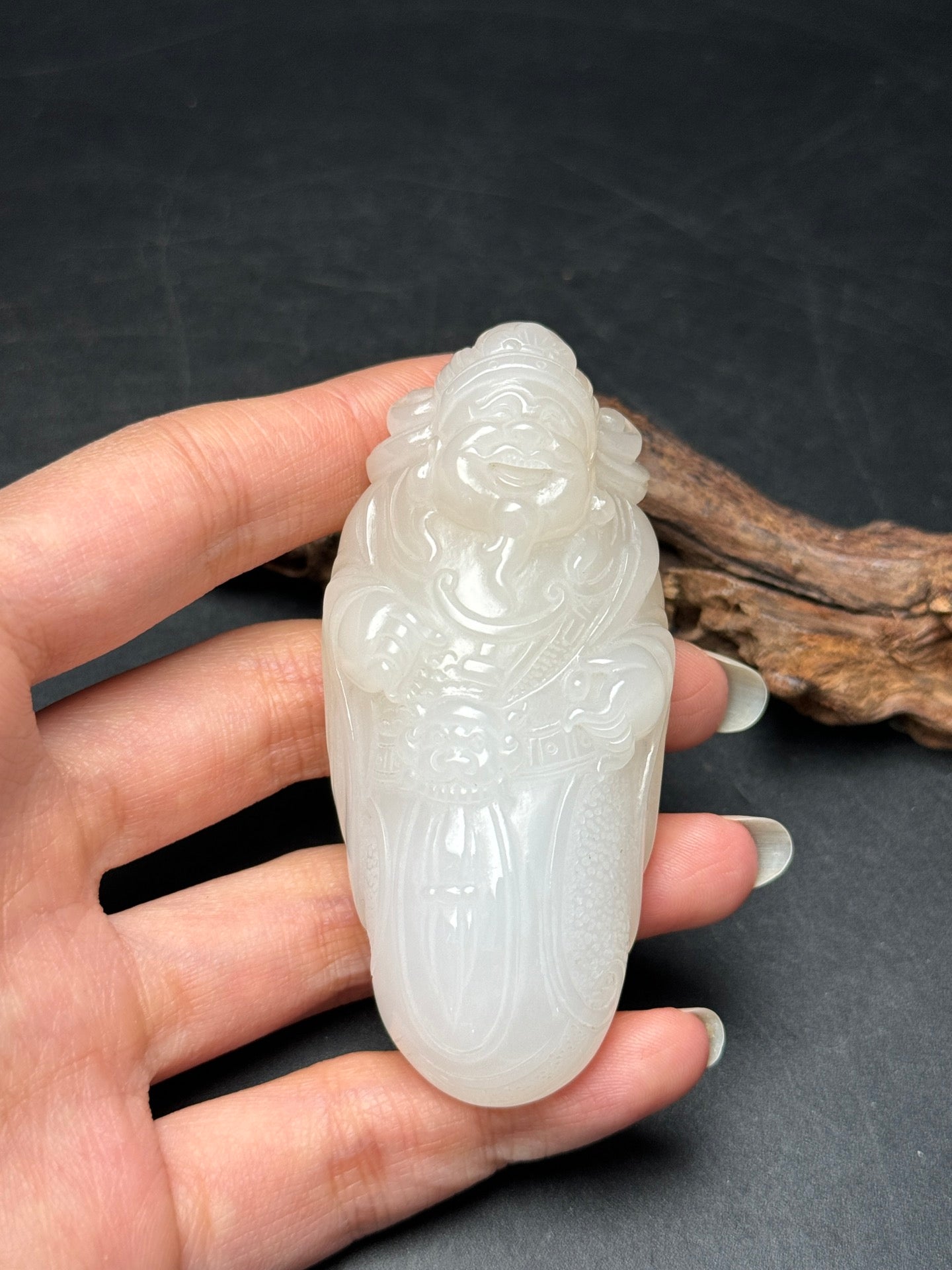 A0375 Chinese Natural Hetian Jade Carved Fortune Taoism Deity Pendant