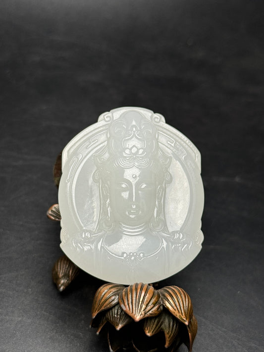 A0376 Chinese Natural Hetian Jade Carved Kwan-yin Pendant