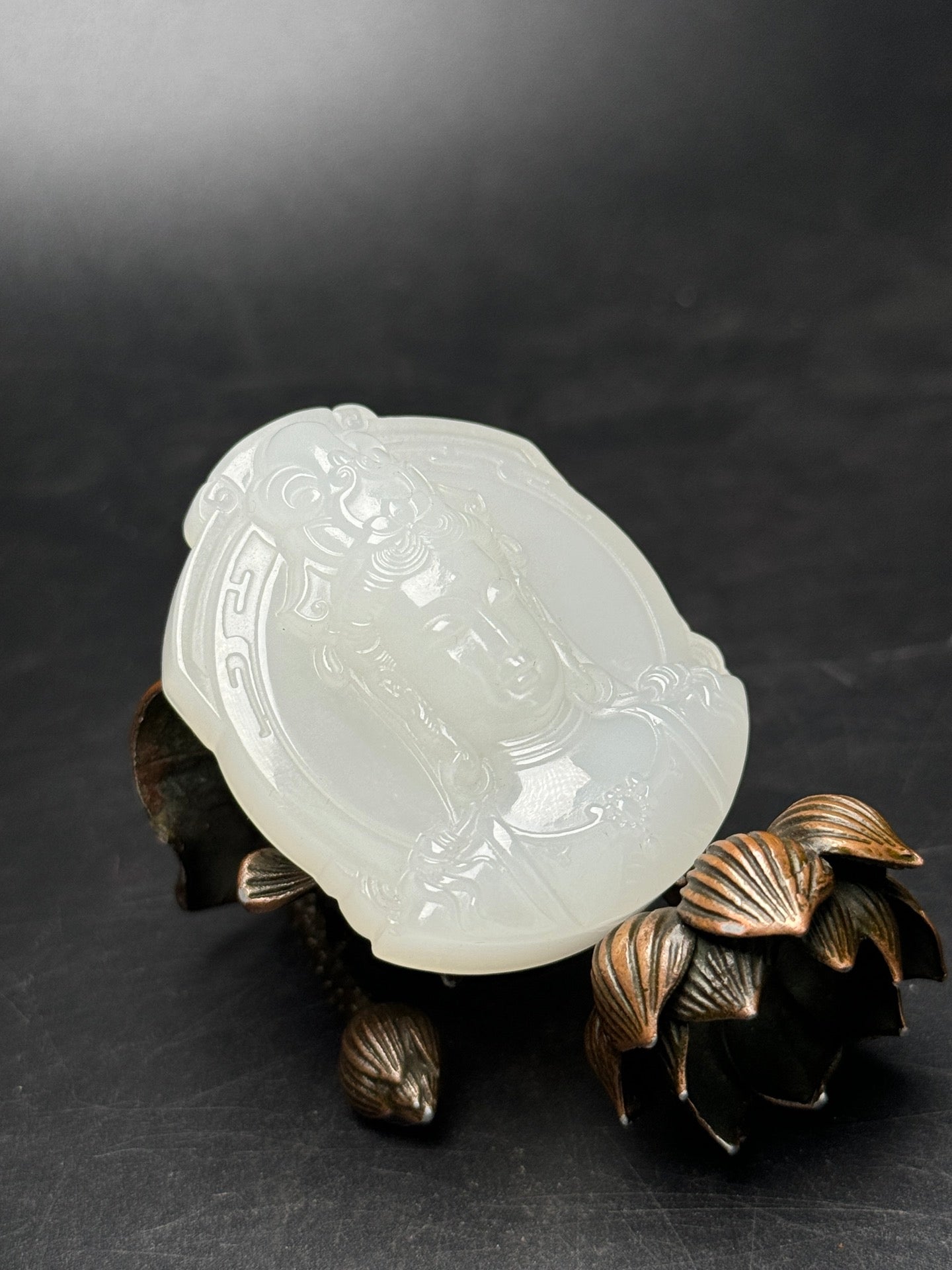 A0376 Chinese Natural Hetian Jade Carved Kwan-yin Pendant