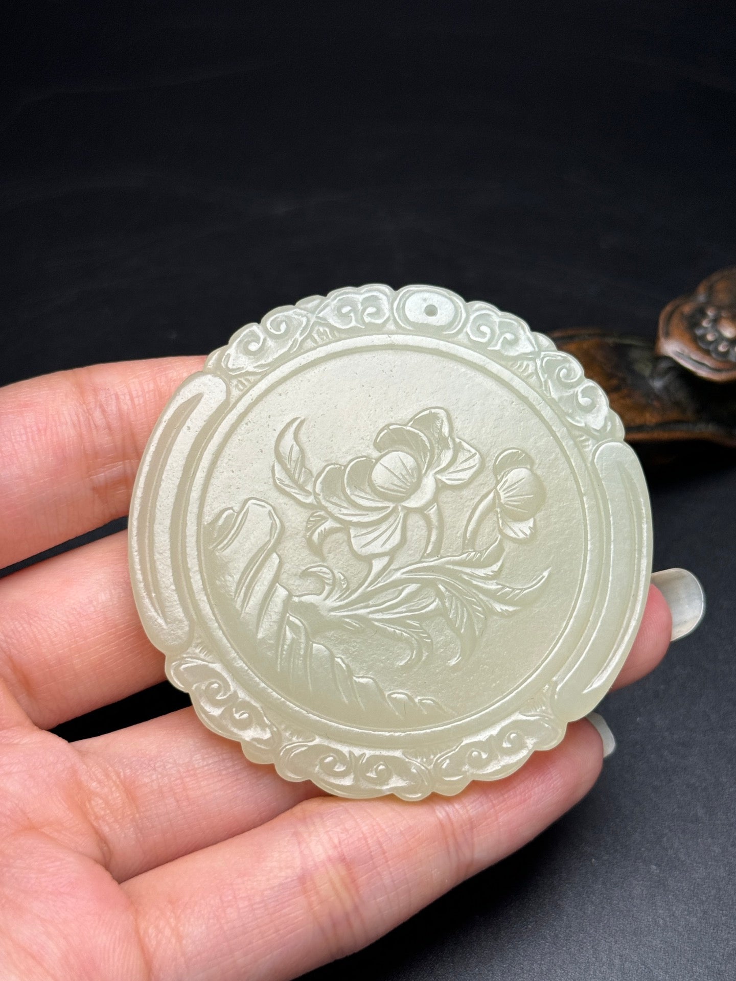 A0377 Chinese Natural Hetian Jade Carved Kylin & Kid Design Pendant