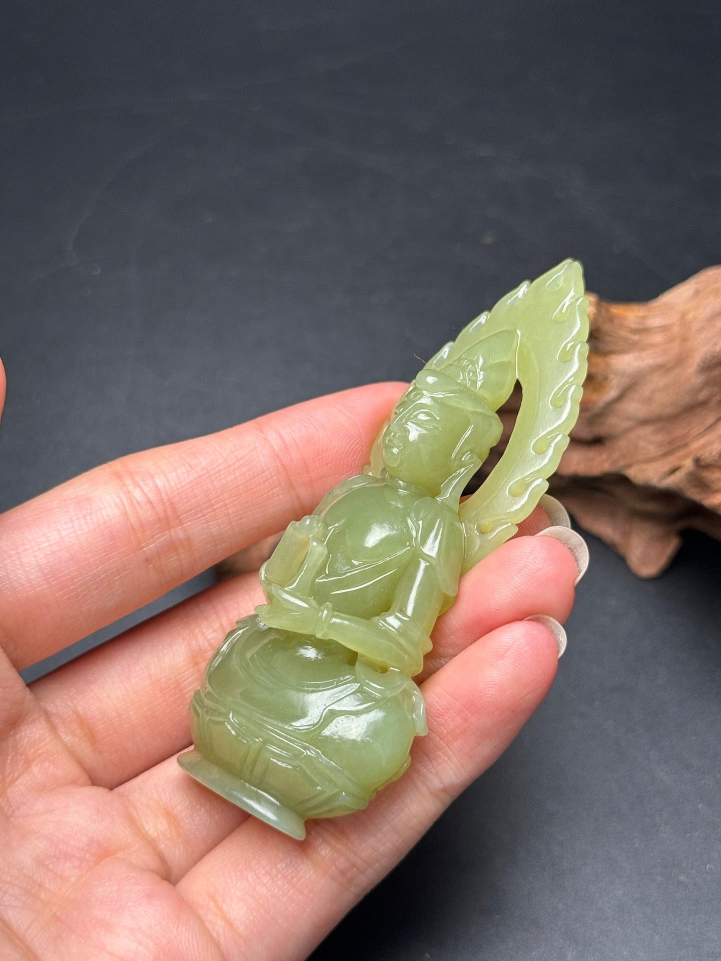 A0382 Chinese Natural Yellow Hetian Jade Carved Kwan-yin Pendant