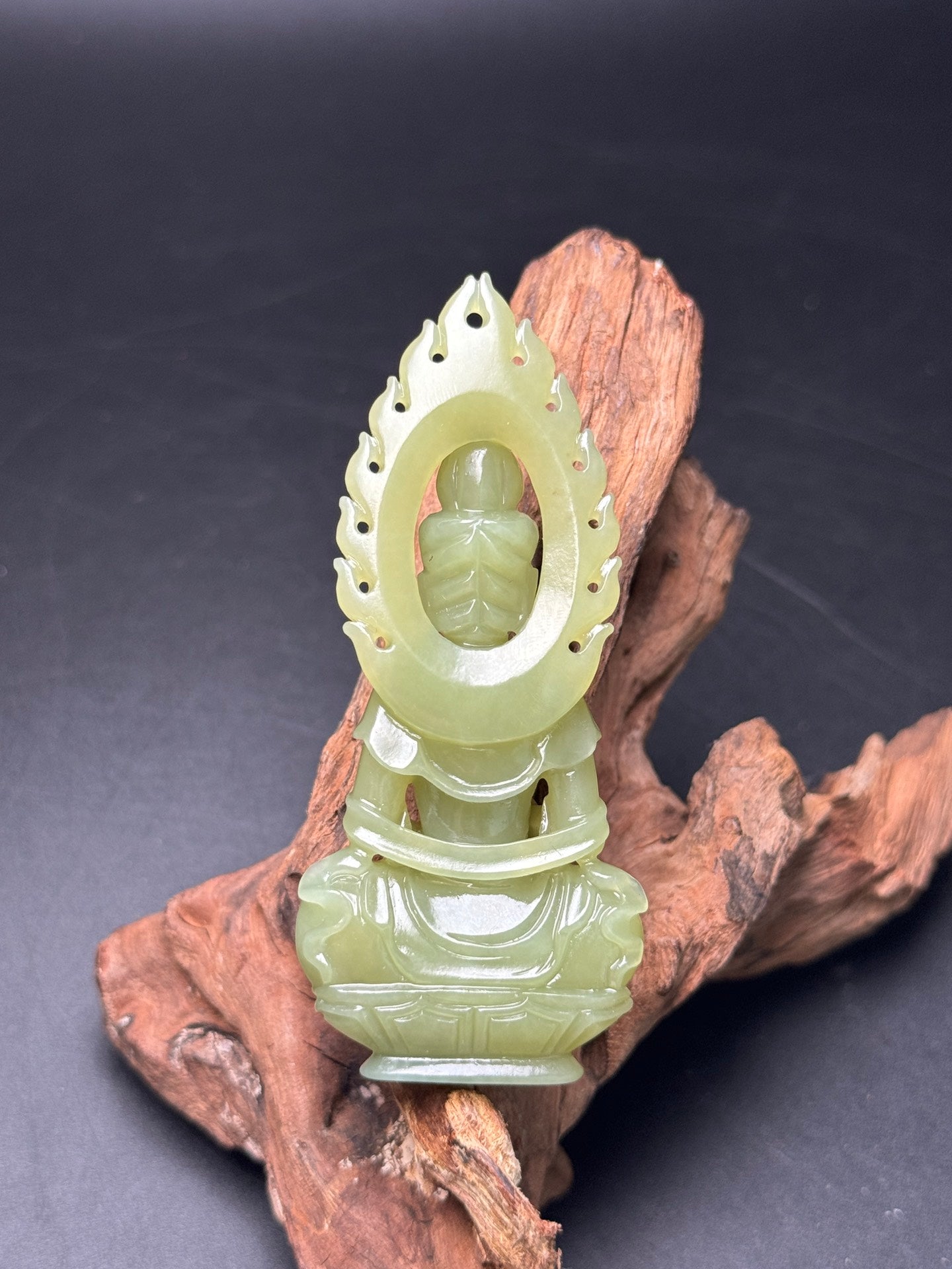 A0382 Chinese Natural Yellow Hetian Jade Carved Kwan-yin Pendant