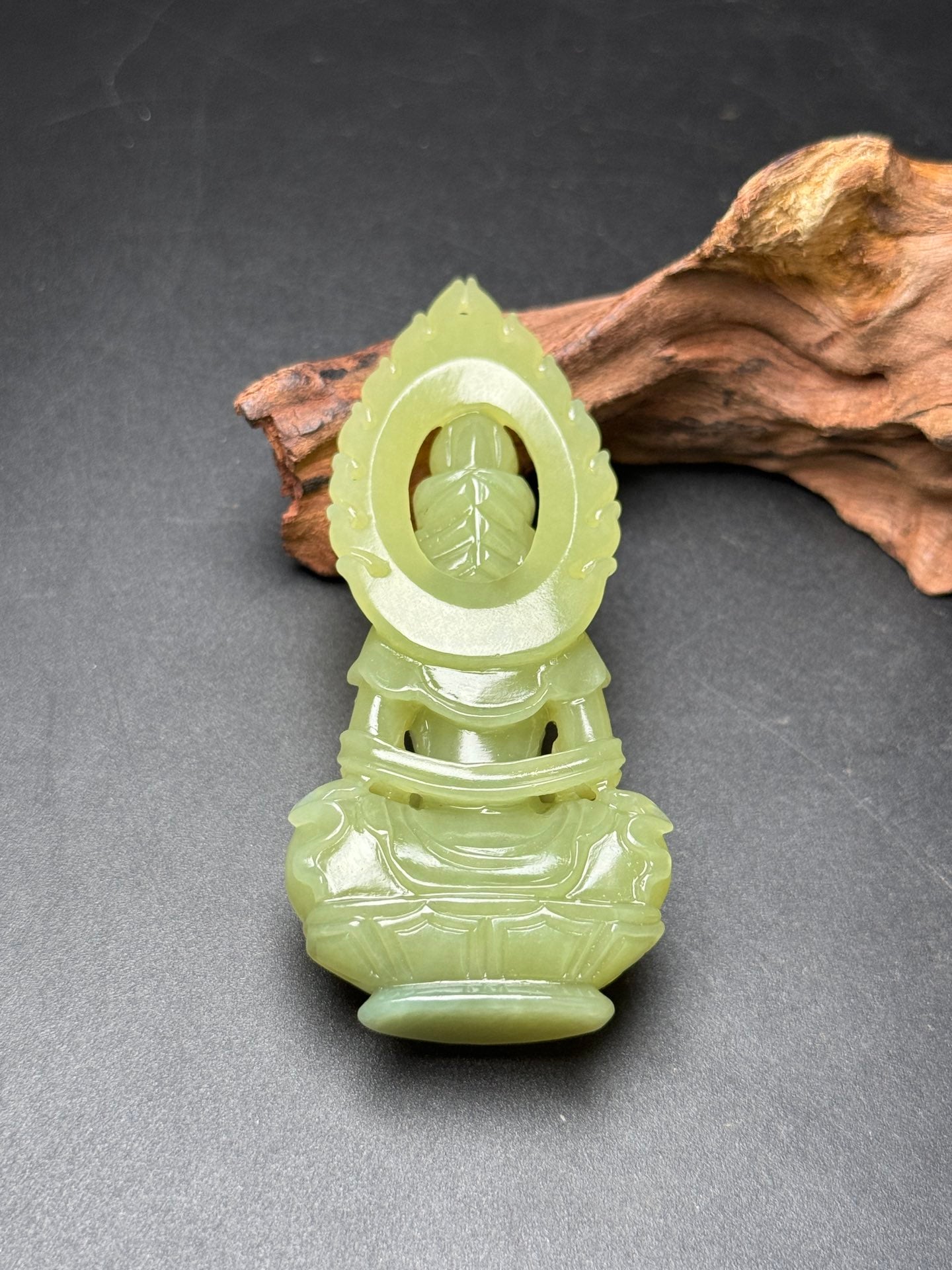 A0382 Chinese Natural Yellow Hetian Jade Carved Kwan-yin Pendant