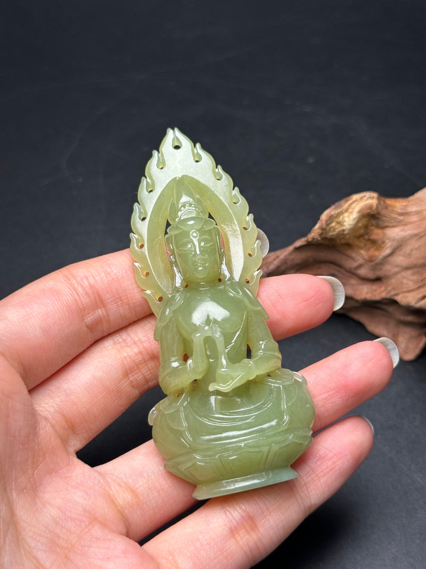 A0382 Chinese Natural Yellow Hetian Jade Carved Kwan-yin Pendant