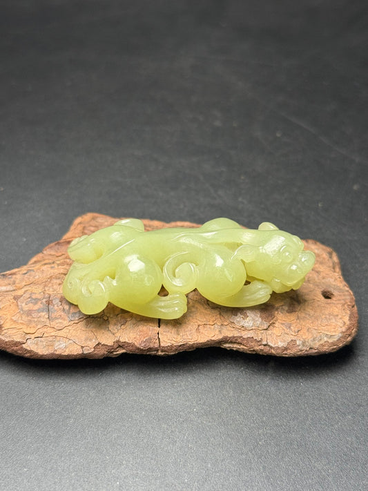 A0383 Chinese Natural Yellow Hetian Jade Carved Chi Dragon Statue