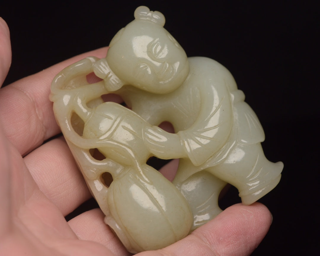 A0400 Vintage Chinese Hetian Jade Kid Statue