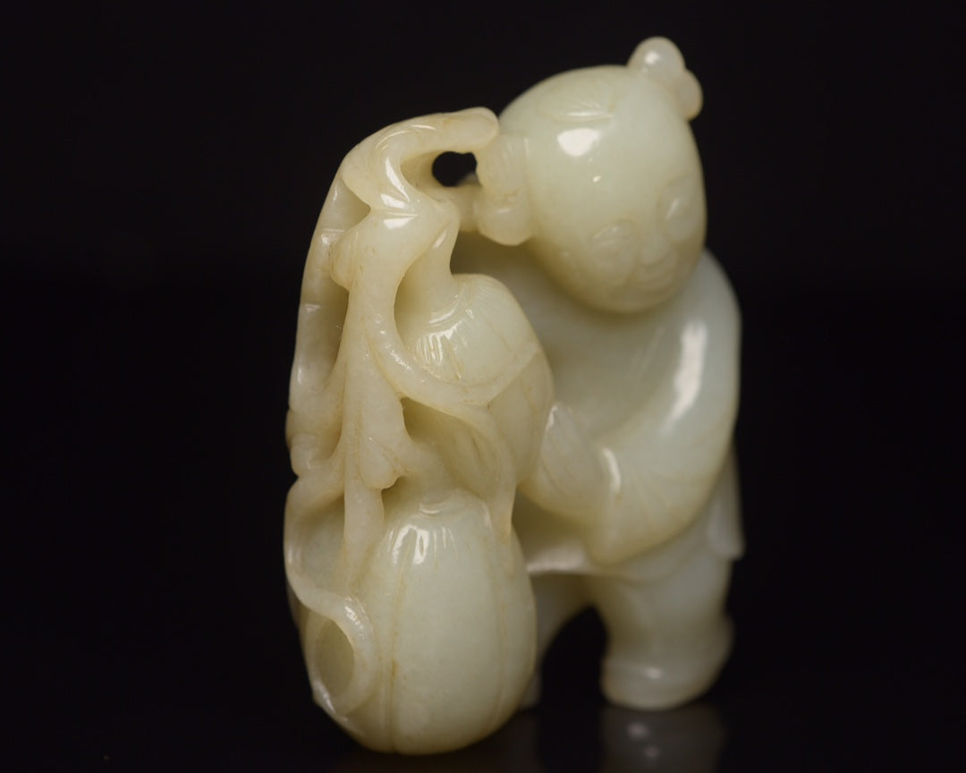 A0400 Vintage Chinese Hetian Jade Kid Statue