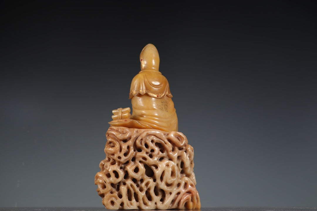 A0401 Superb Chinese Shoushan Tianhuang Stone Carved Kwan-yin Statue