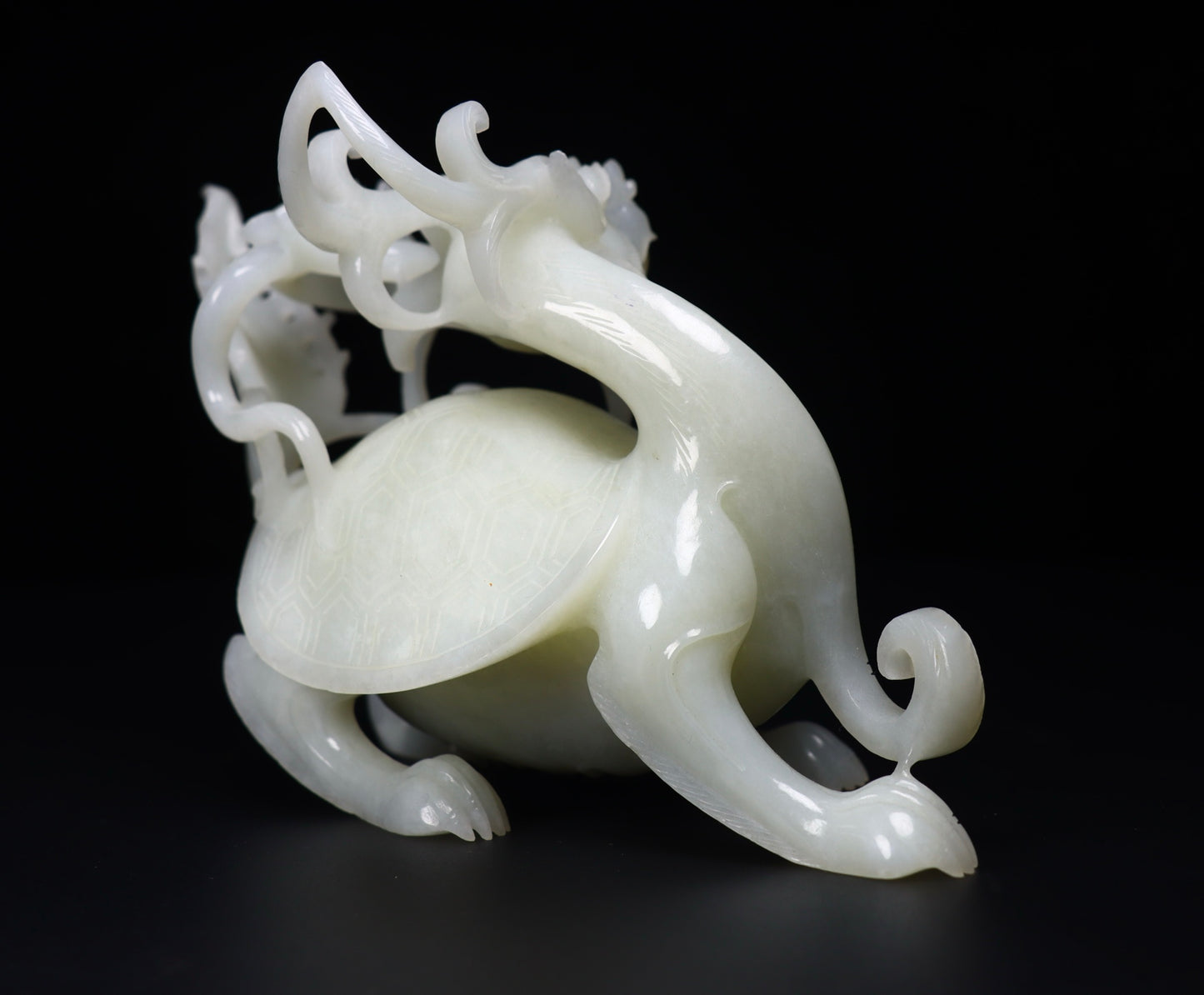 A0411 High Quality Chinese White Hetian Jade Carved Dragon Turtle Statue