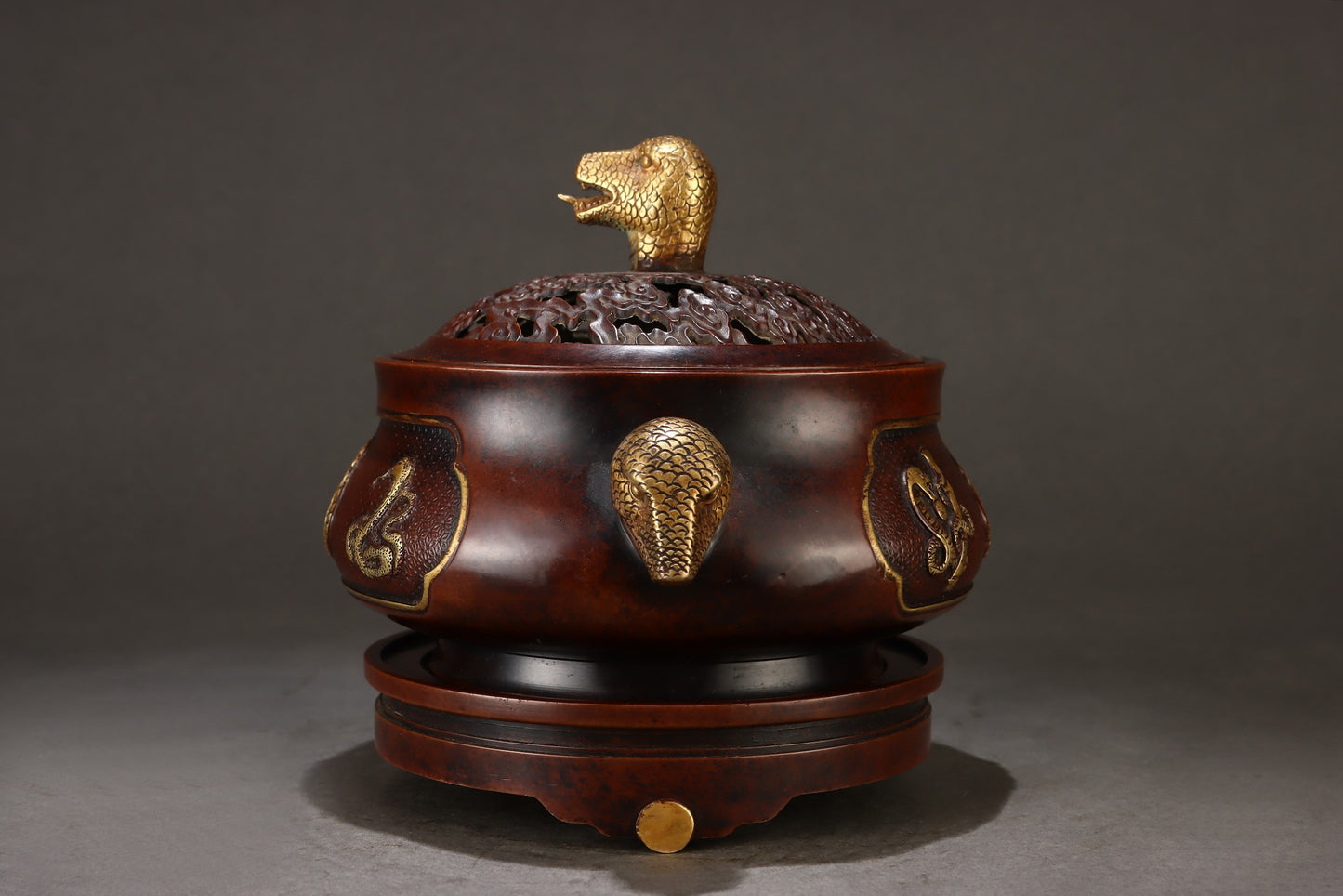 A0426 Vintage Chinese Gilt Gold Copper 12 Zodiacs Design Double Ears Incense Burner