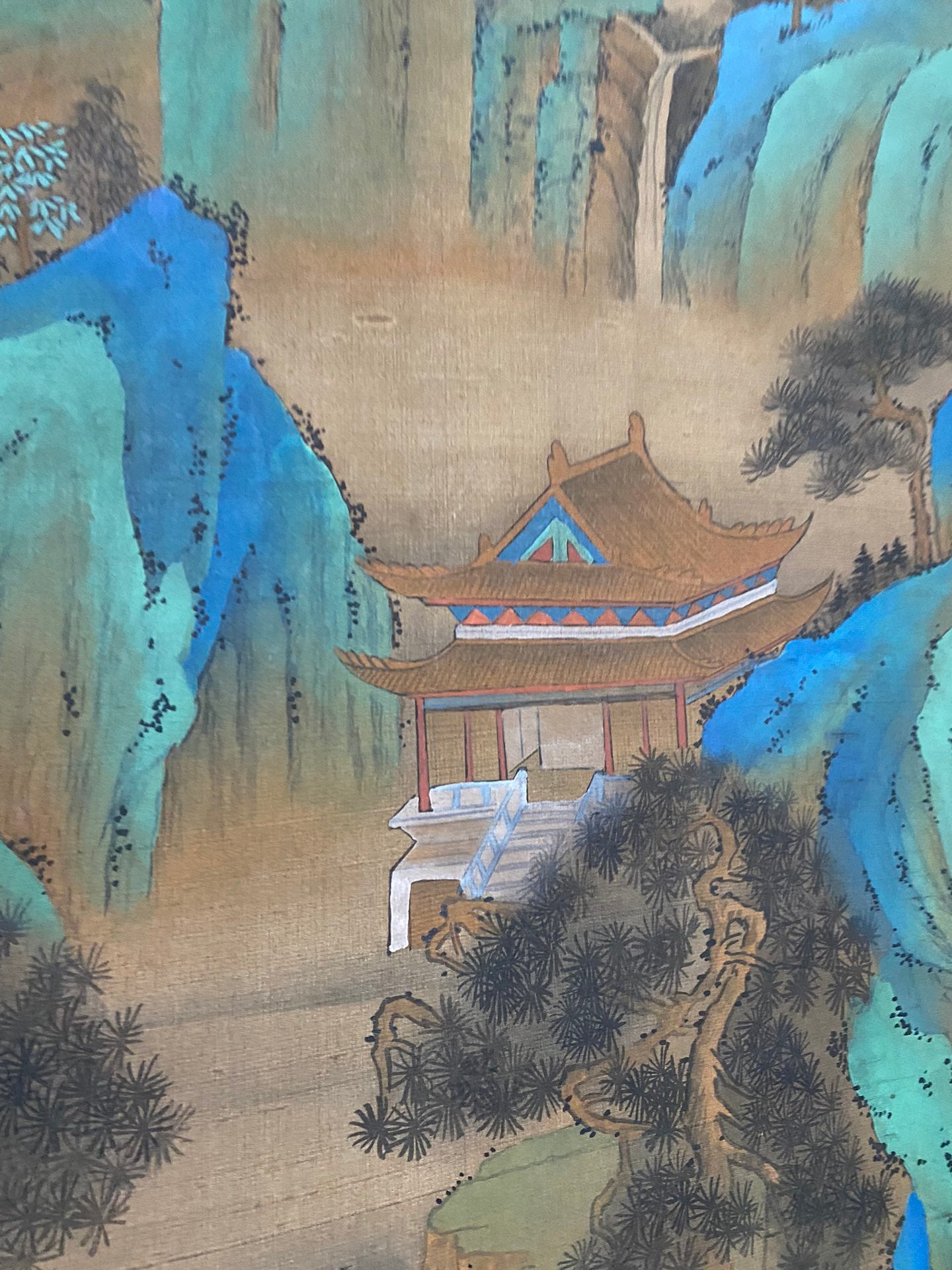 A0434 Chinese Watercolour On Silk Mountain River Scene Design Painting