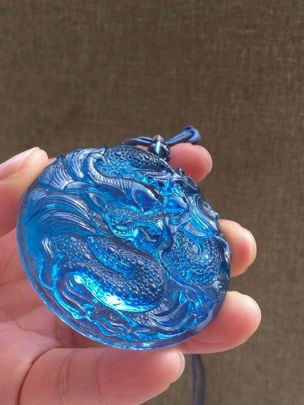 A0438 Beautiful Natural Aquamarine Carved Fortune Dragon Pendant