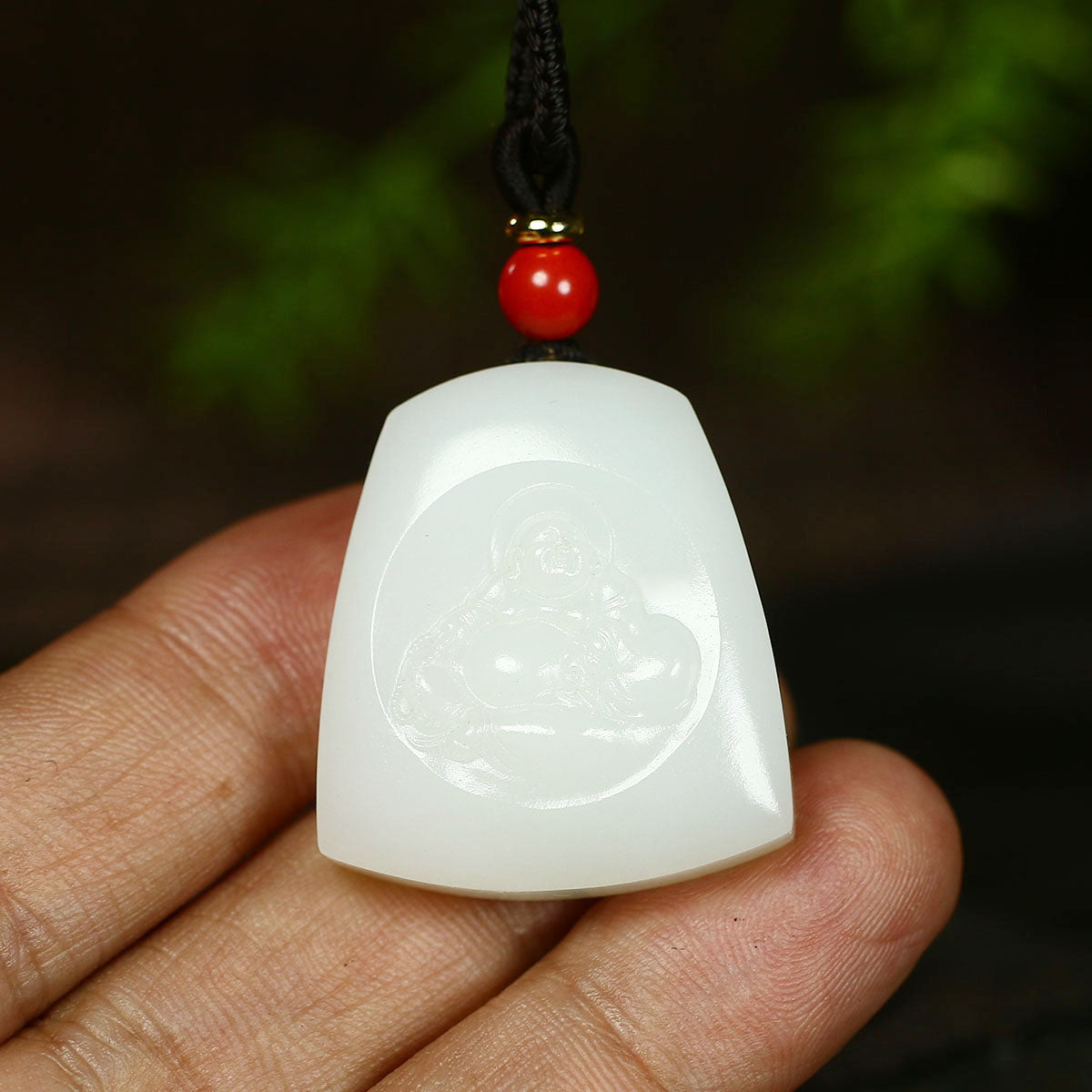 A0445 Superb Chinese Natural White Hetian Jade Carved Laughing Buddha Pendant