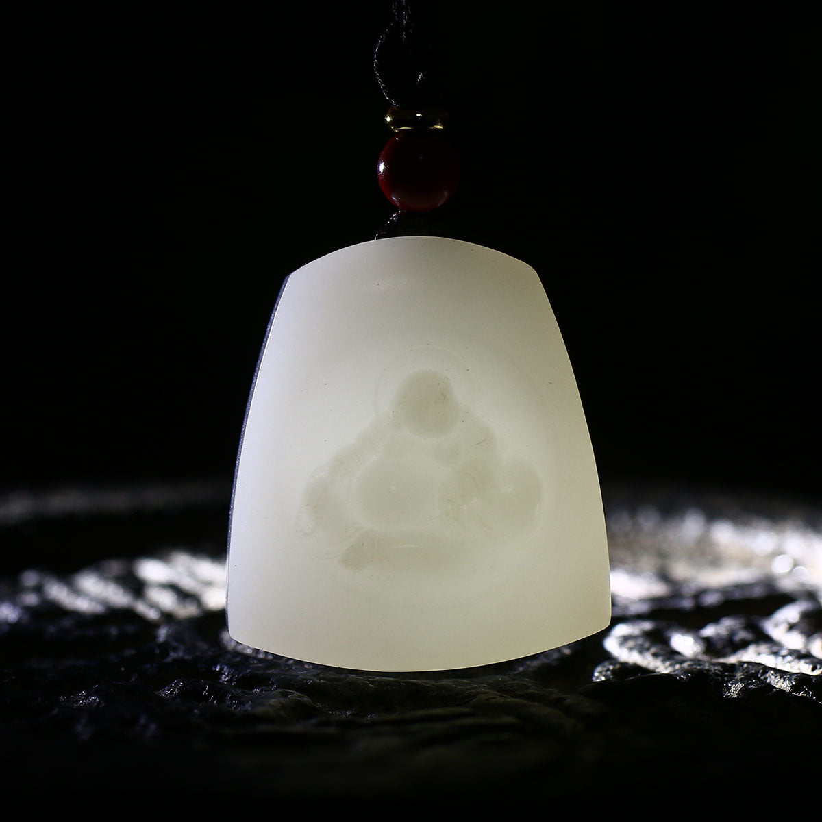 A0445 Superb Chinese Natural White Hetian Jade Carved Laughing Buddha Pendant