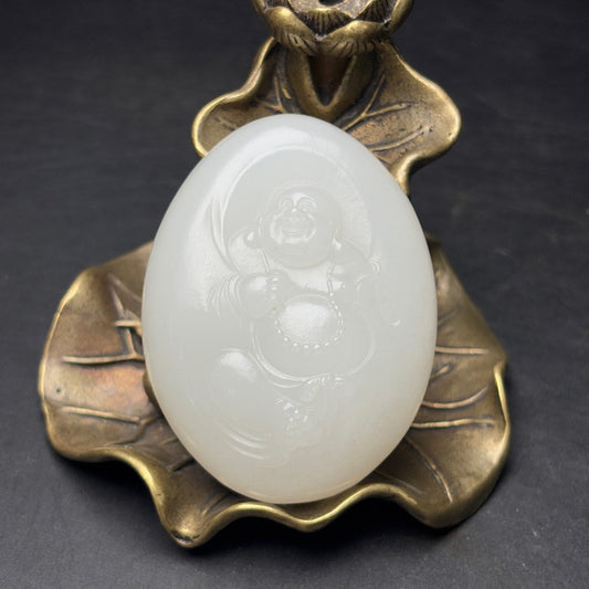 A0458 Superb Chinese Natural White Hetian Jade Laughing Buddha Pendant