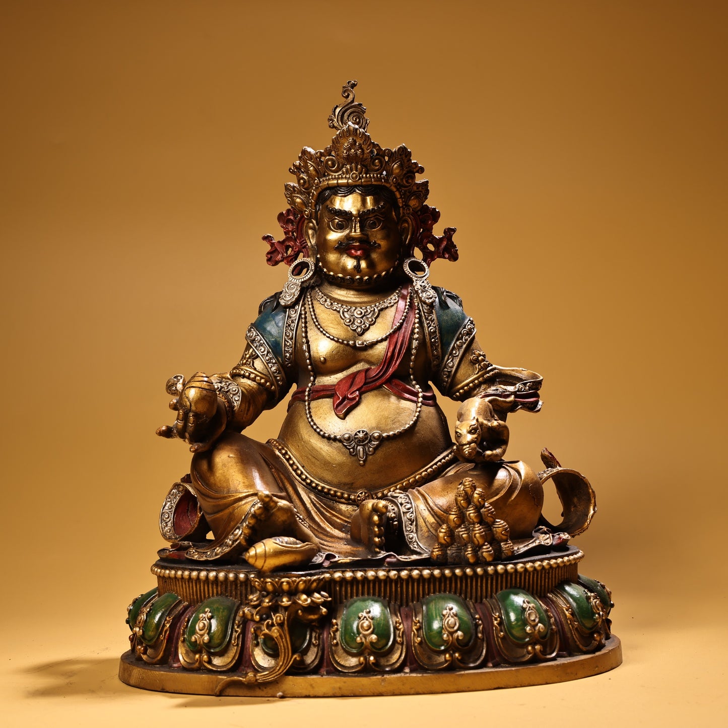 A0552 Tibetan Buddhism Colored Drawing Gilt Gold Copper Yellow Jambhala Statue