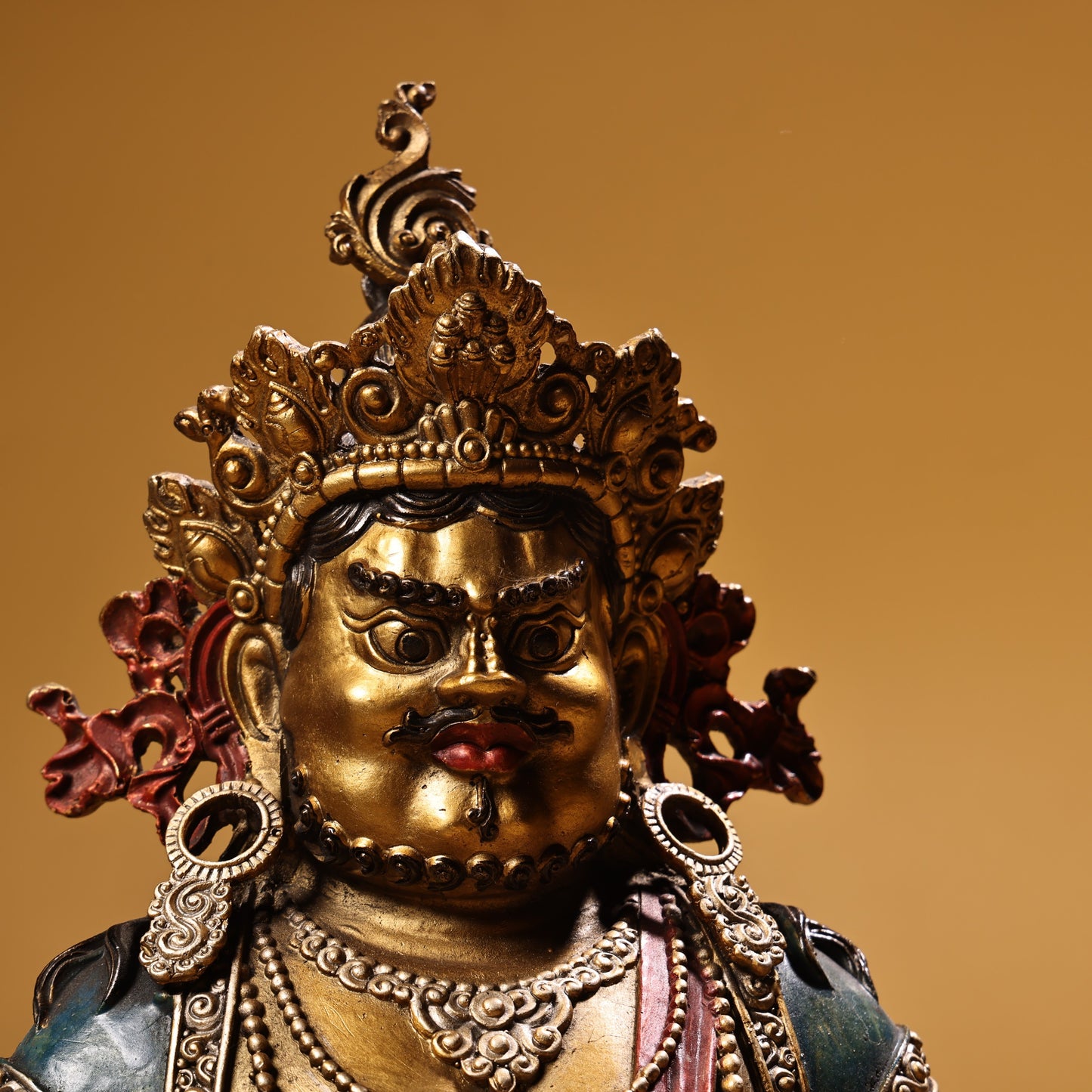 A0552 Tibetan Buddhism Colored Drawing Gilt Gold Copper Yellow Jambhala Statue